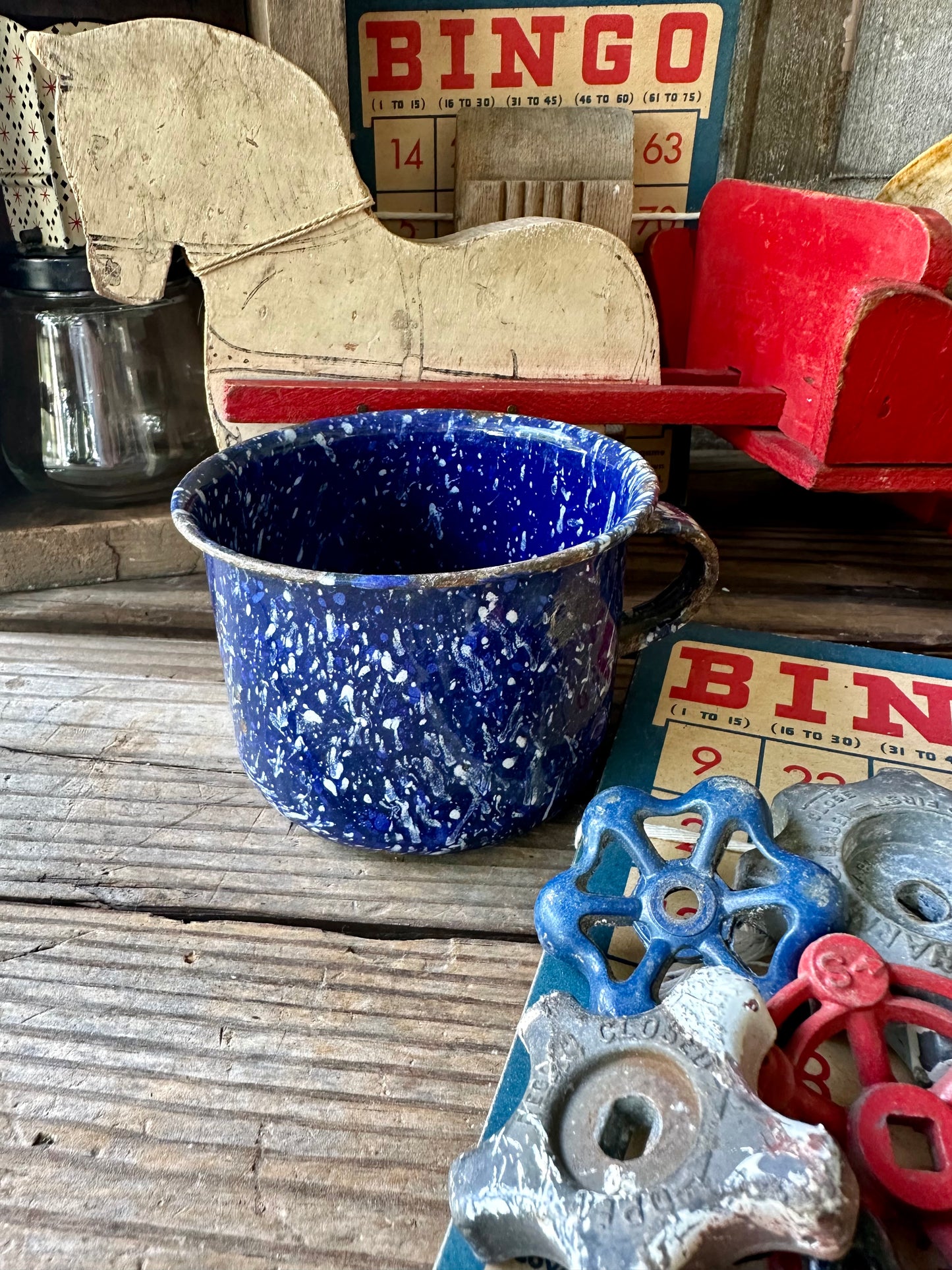 Blue Swirl/Speckled Enamelware Mug/Cup