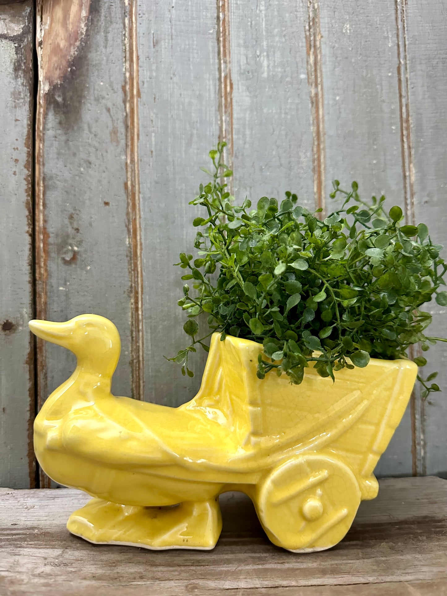 Yellow Duck With Wagon Planter