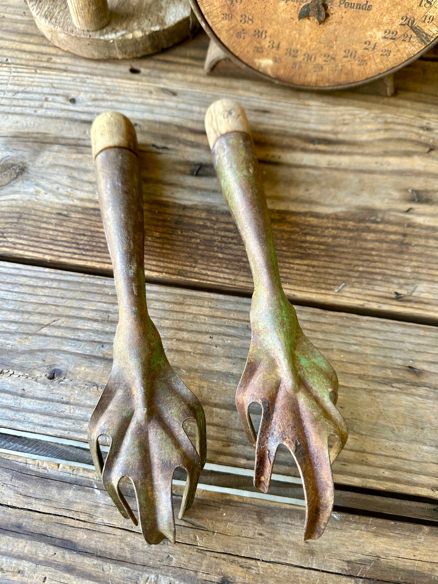 Green Rusty Metal Claw Garden Tools Set Of Two