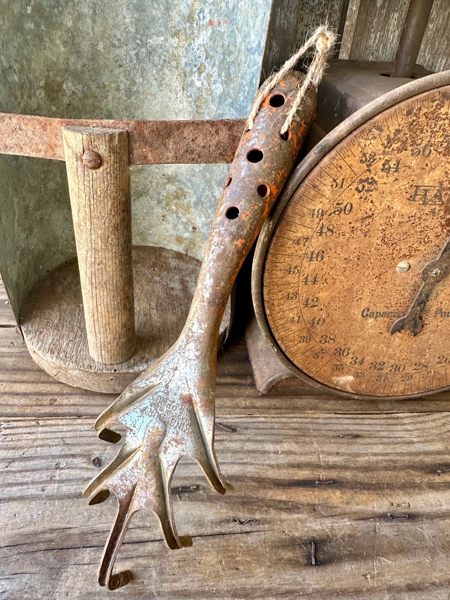 Garden Tool Rusty Metal Claw Orange Chippy Paint