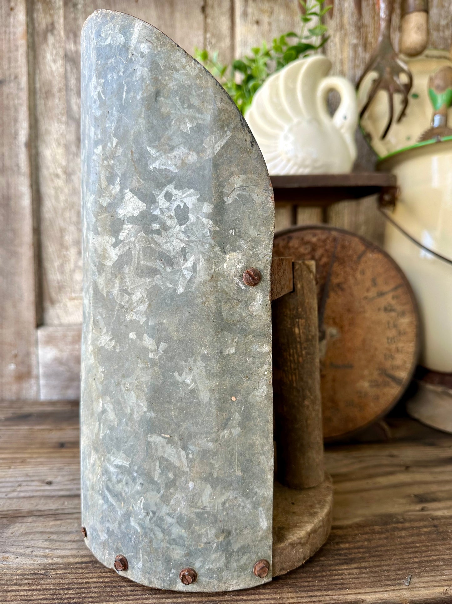 Galvanized Metal & Wood Hand Scoop