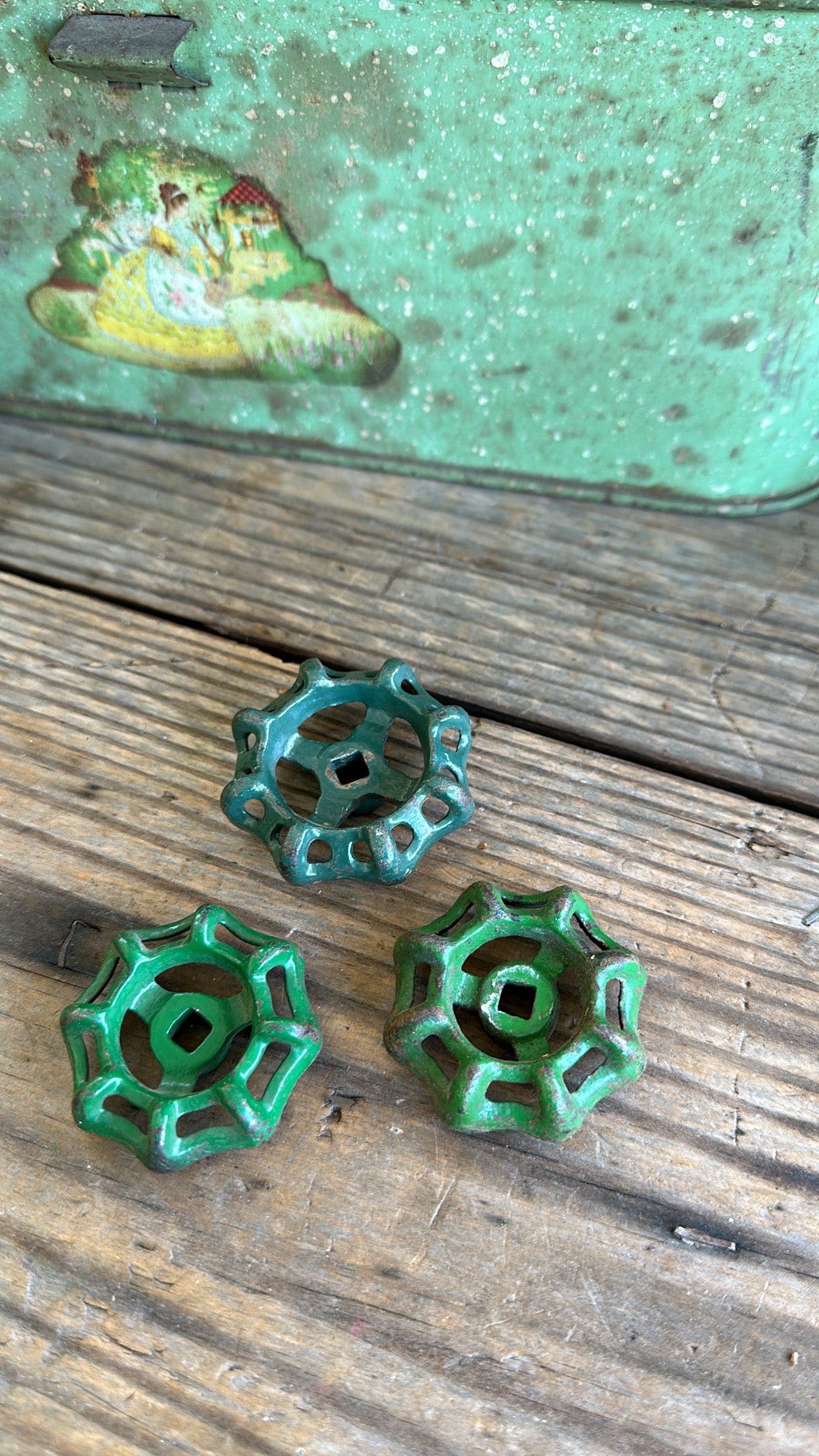 Metal Valve Handles Green Set Of Three