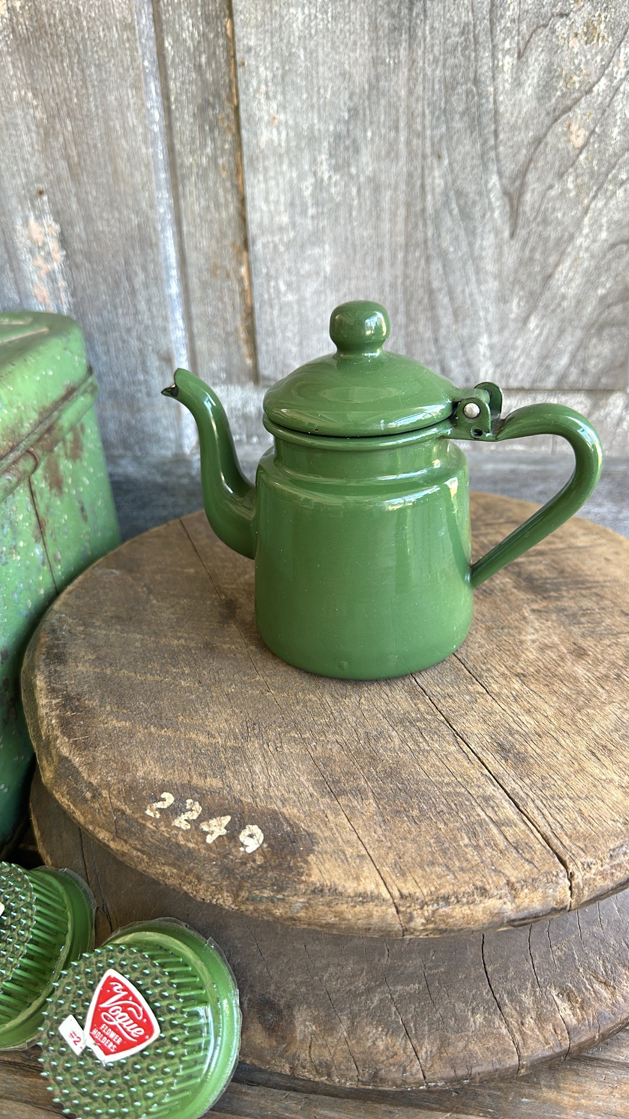 Green Enamelware Tea Pot