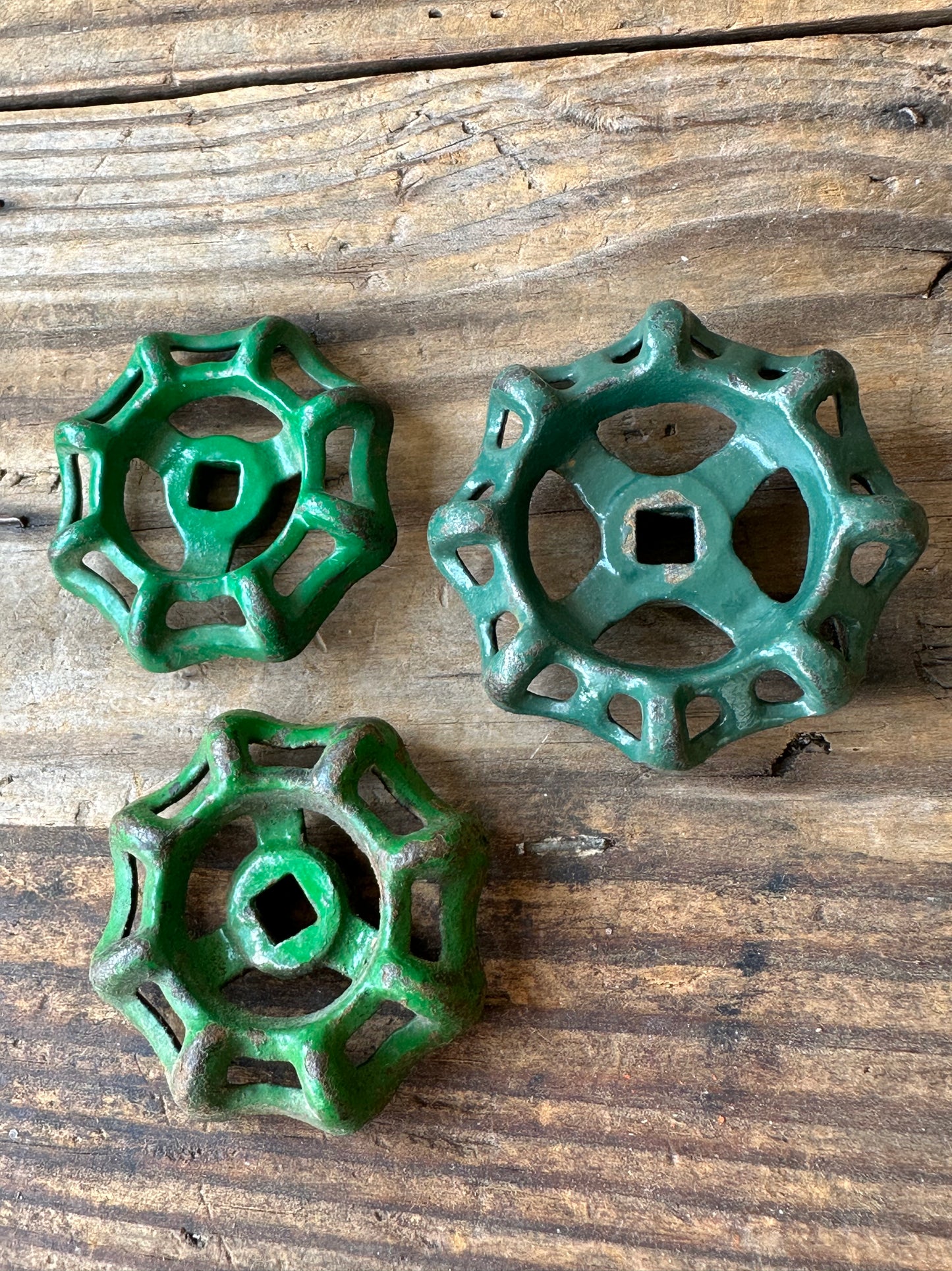 Metal Valve Handles Green Set Of Three