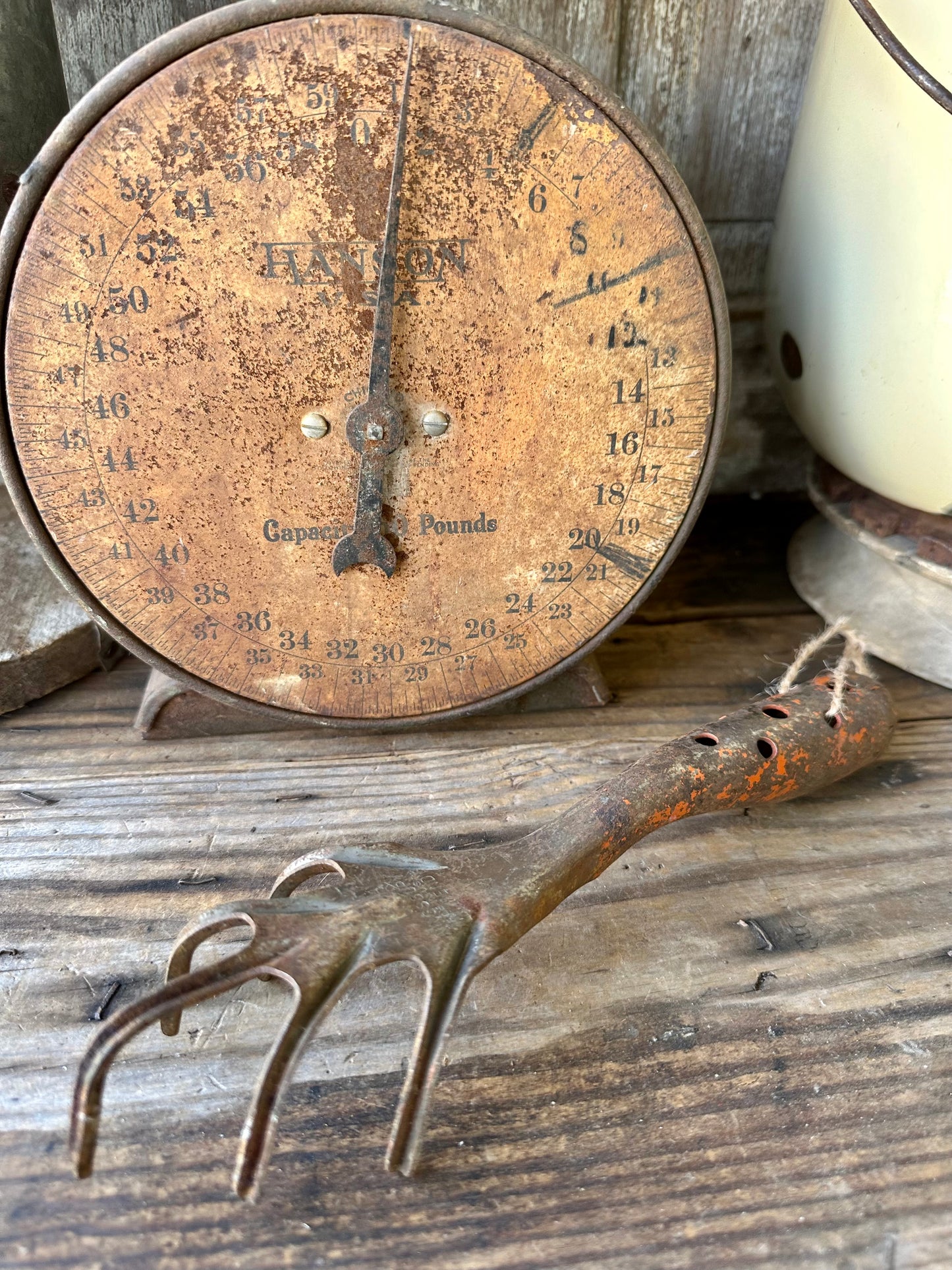 Garden Tool Rusty Metal Claw Orange Chippy Paint