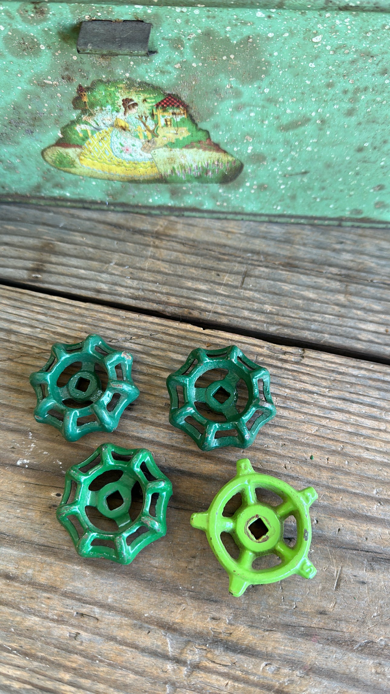 Metal Valve Handles Green Set Of Four