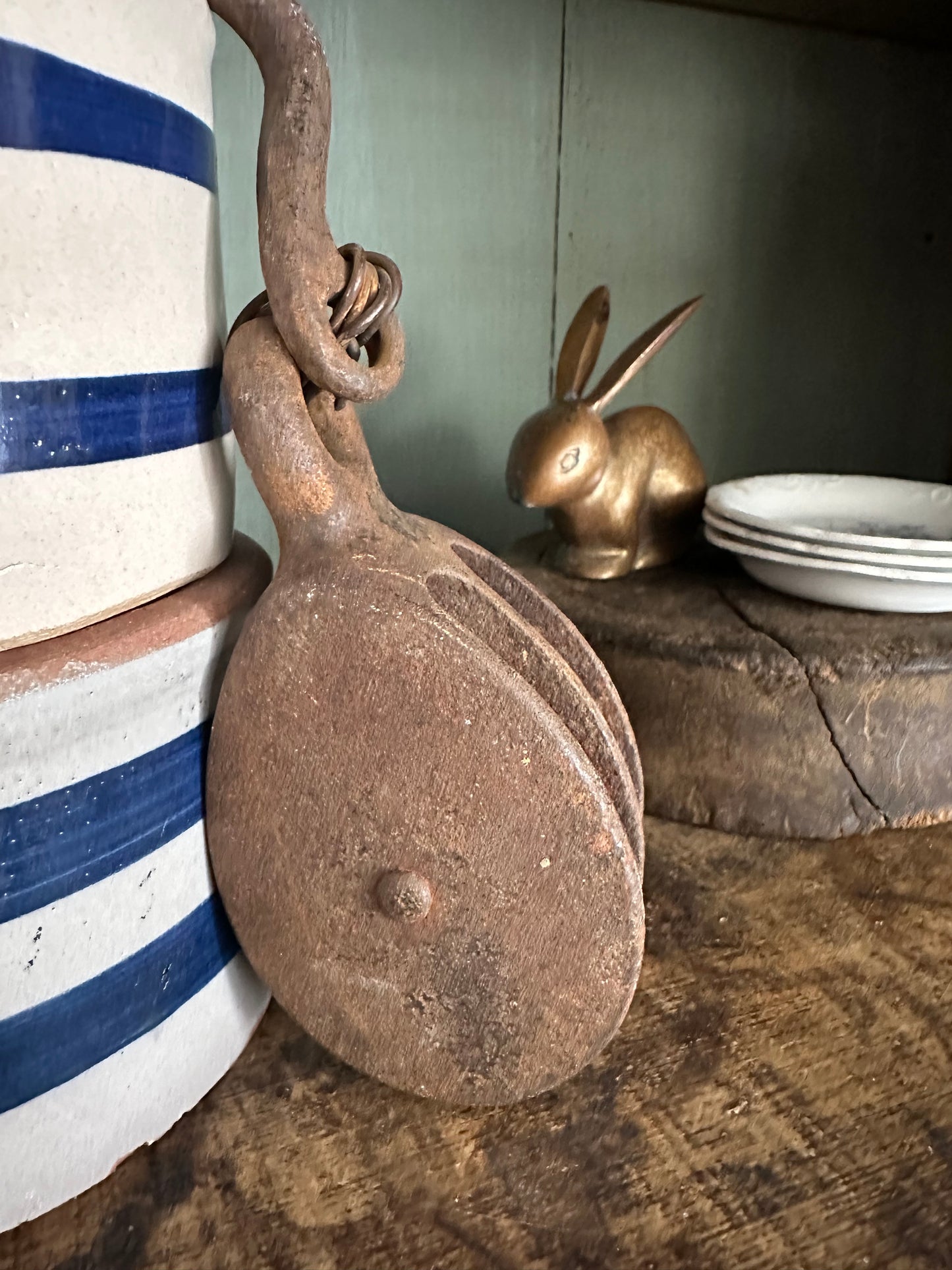 Metal Rusty Pulley With Hook