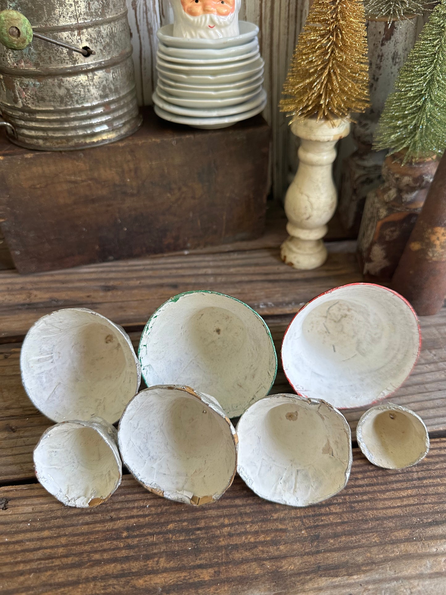Paper Mache Foil Bells Set Of 7