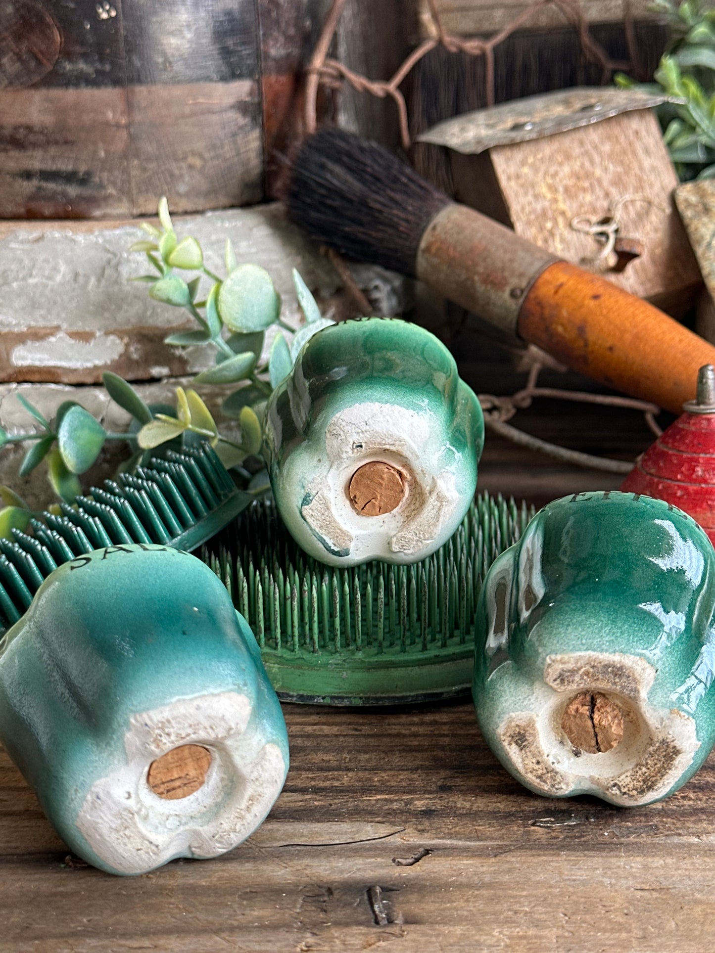 Green Pepper Shape Salt, Pepper & Cinnamon Shaker Set Of Three