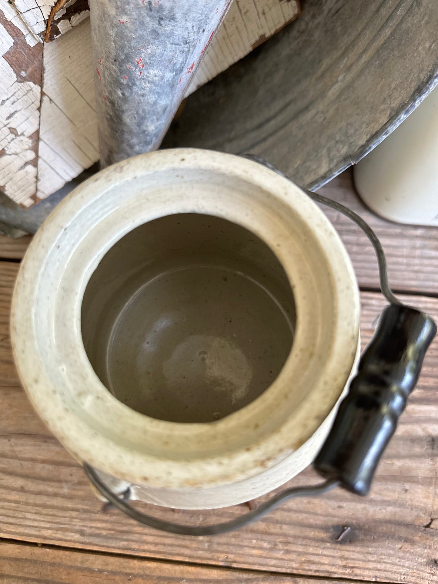 Crock With Wire & Wood Handle