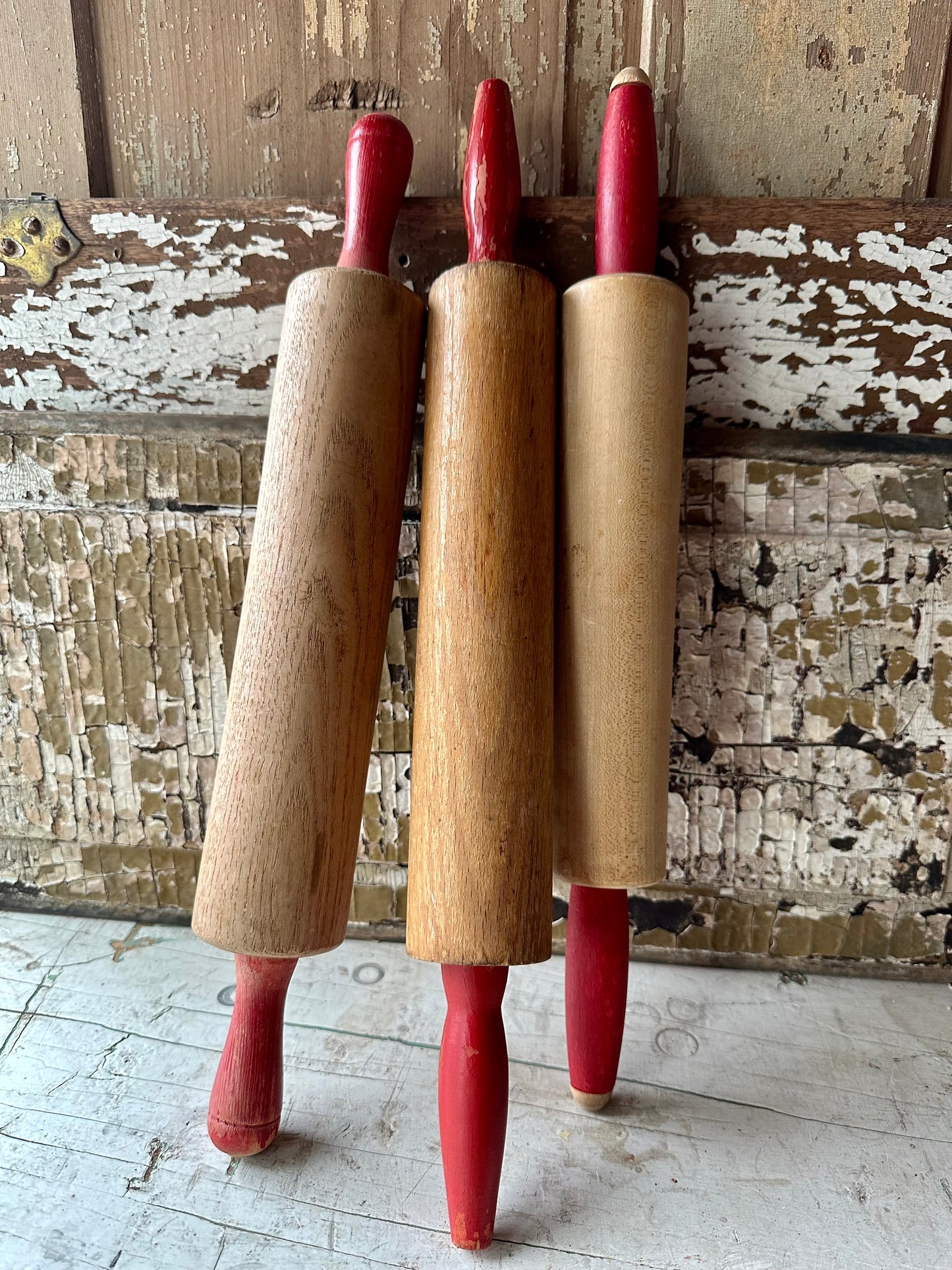 Rolling Pins With Red Chippy Paint Handles Set of 3