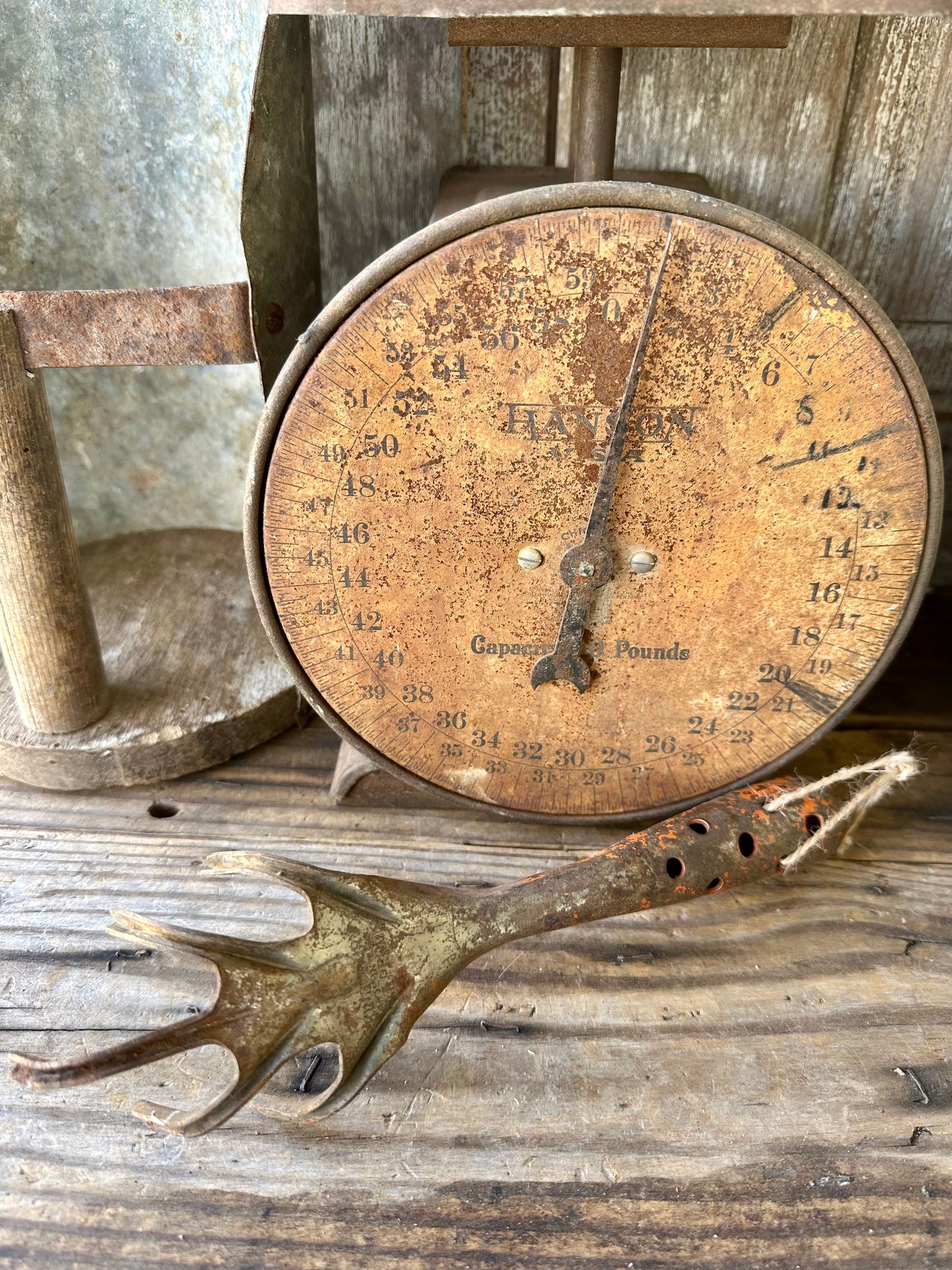 Garden Tool Rusty Metal Claw Orange Chippy Paint