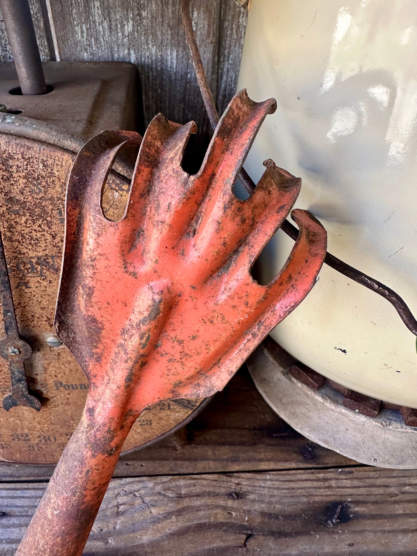 Garden Tool Orange Rusty Metal Claw