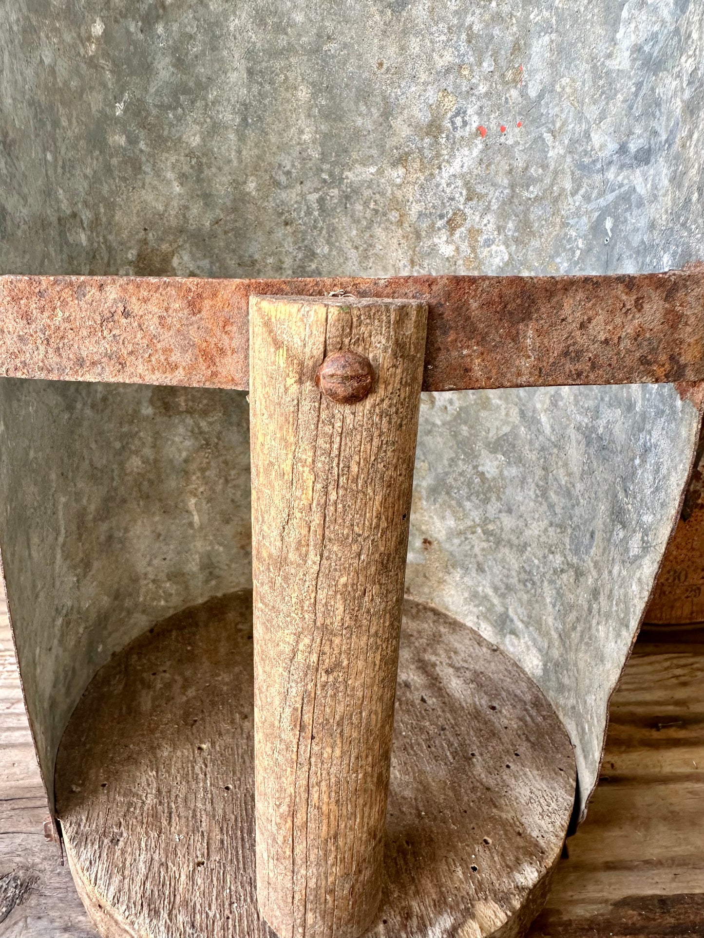 Galvanized Metal & Wood Hand Scoop