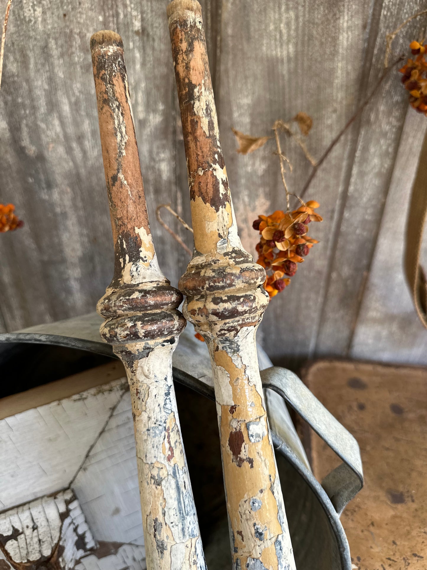 Salvage Wood Spindles Chippy Paint Set Of 2