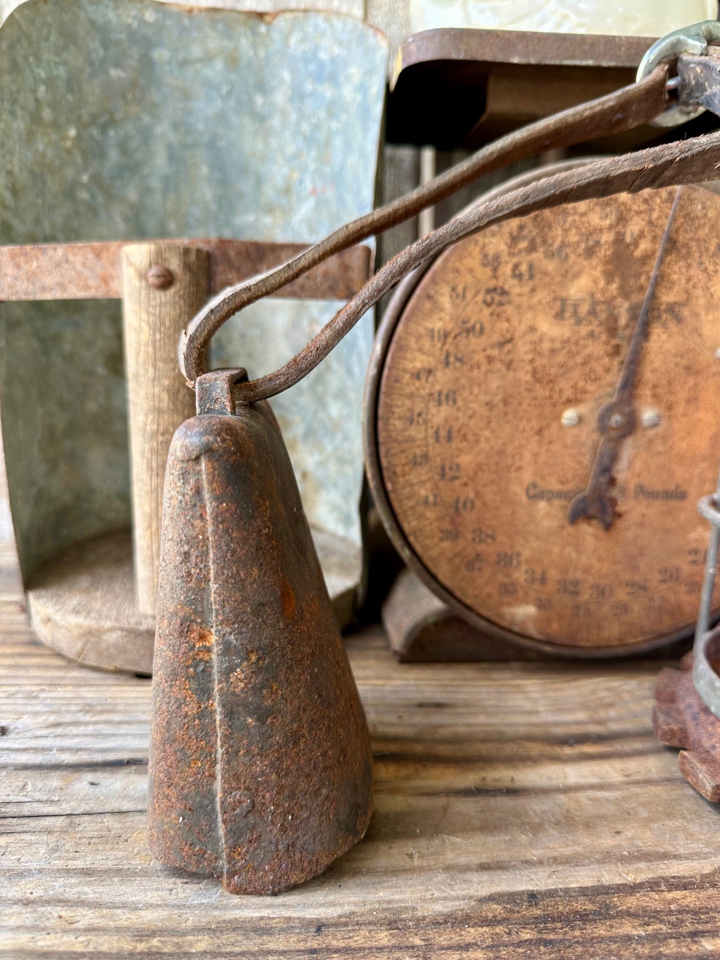 Cow Bell Rusty Metal With Clapper And Leather Strap