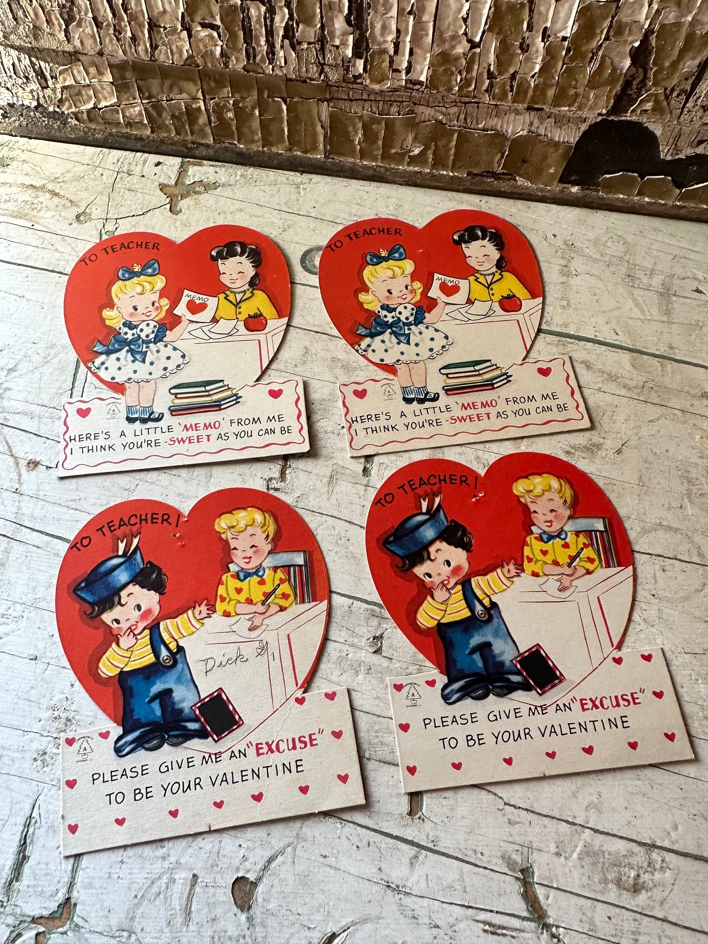 Valentine Teacher Cards Set of 4