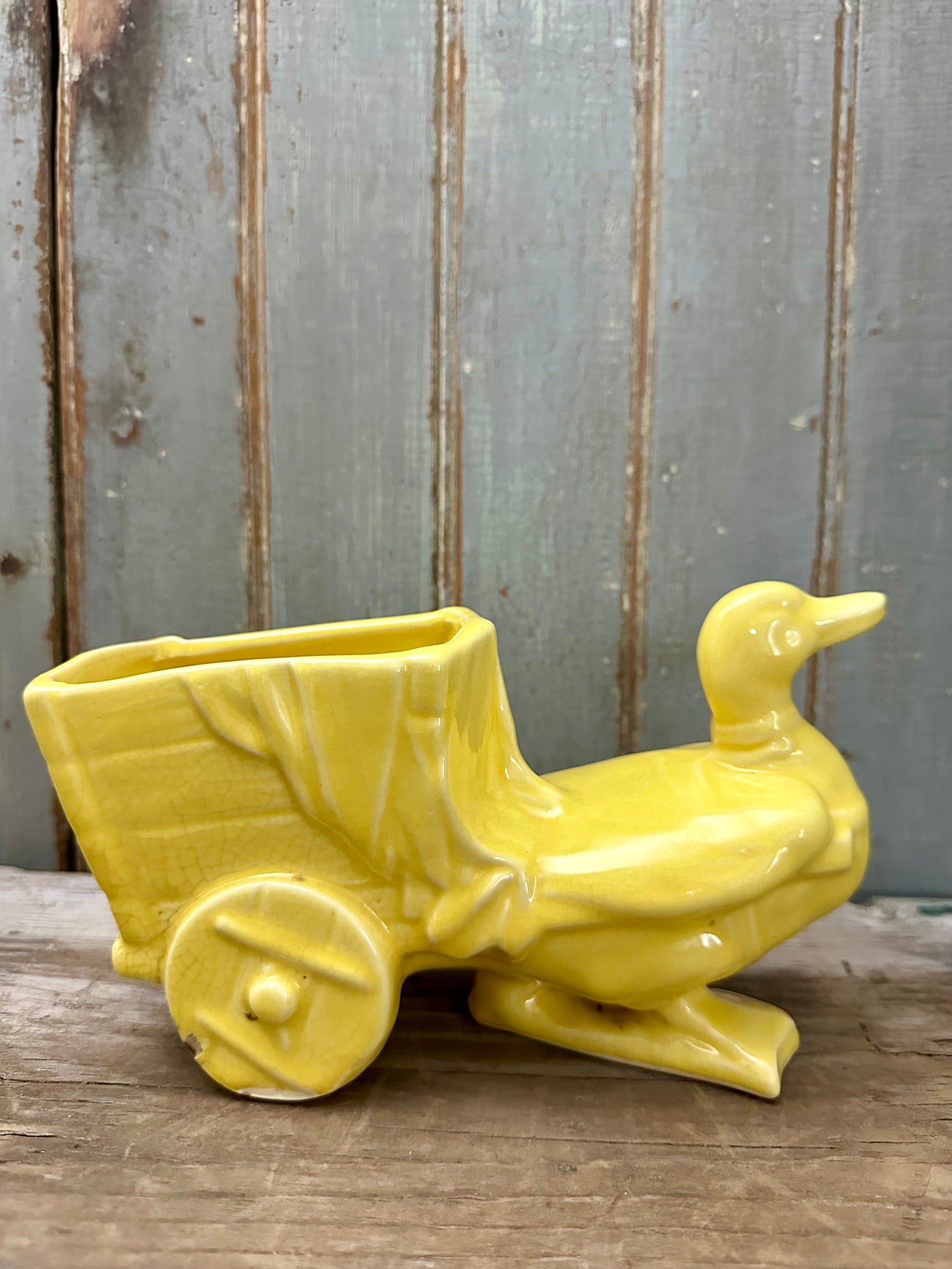 Yellow Duck With Wagon Planter
