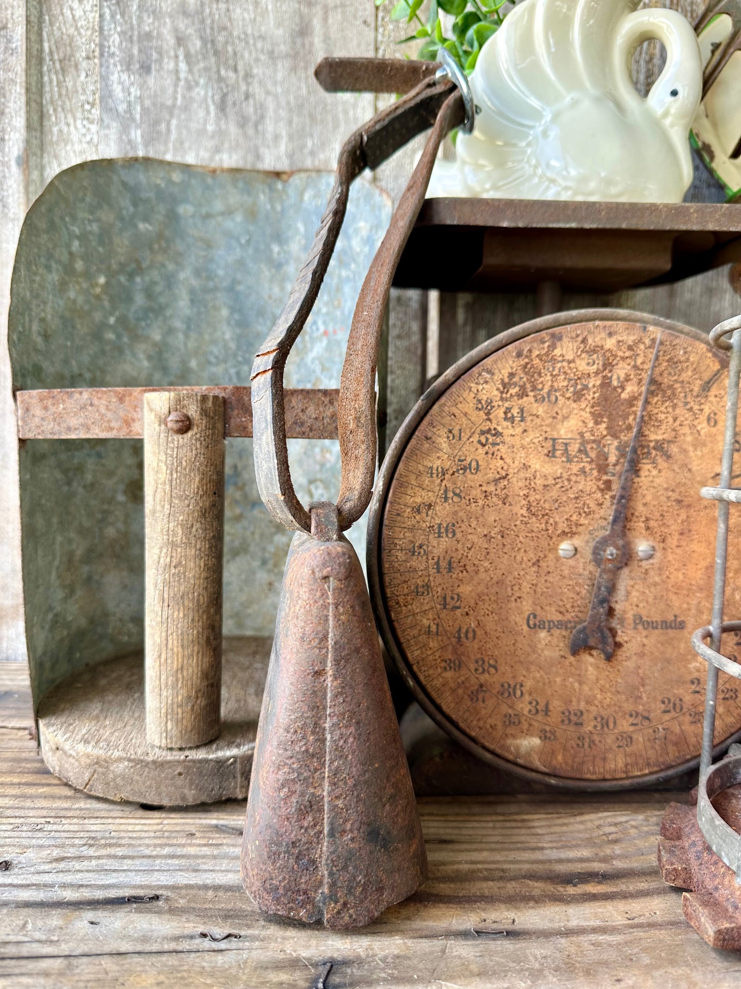 Cow Bell Rusty Metal With Clapper And Leather Strap