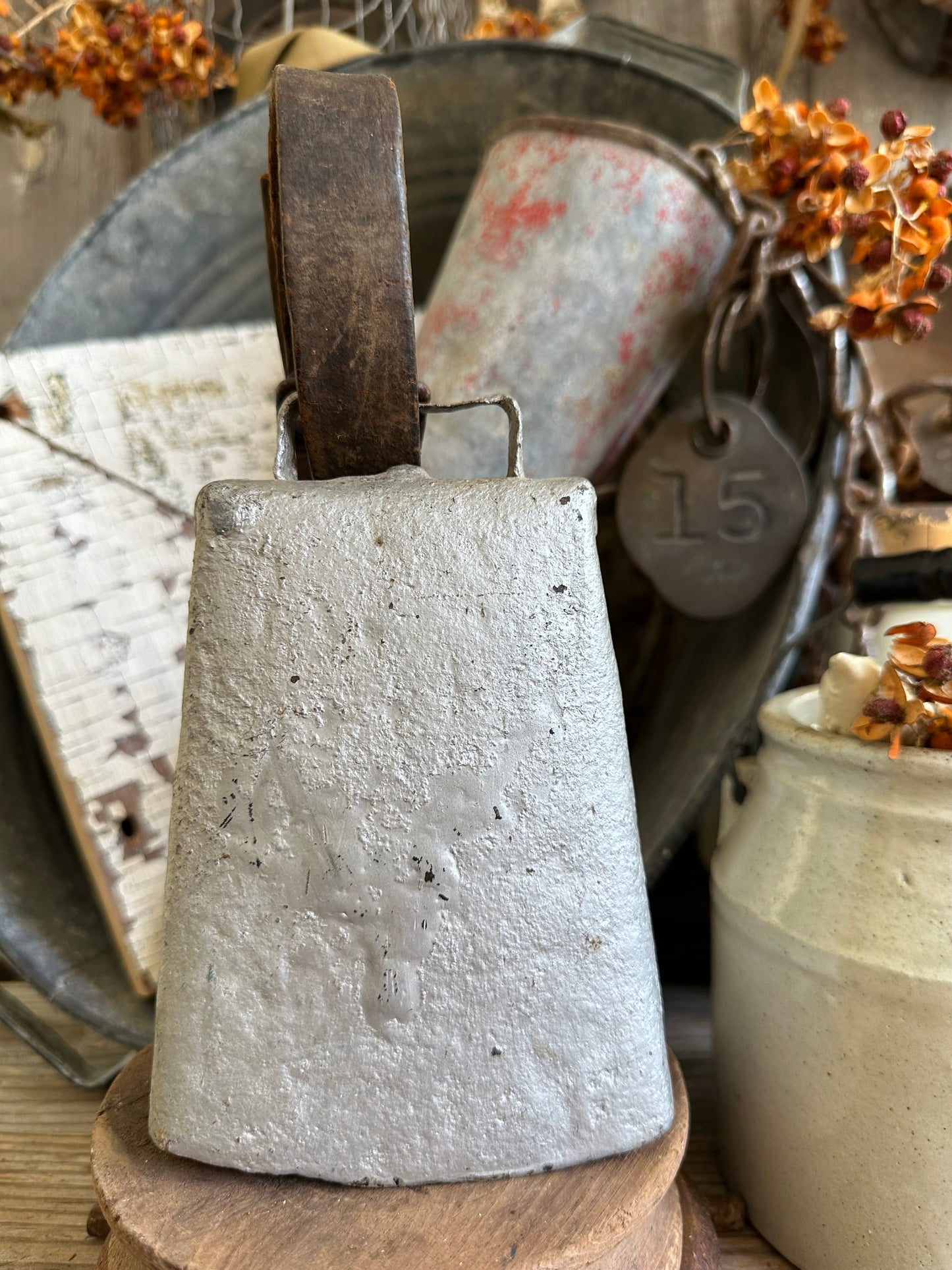 Cow Bell Silver Paint With Leather Strap