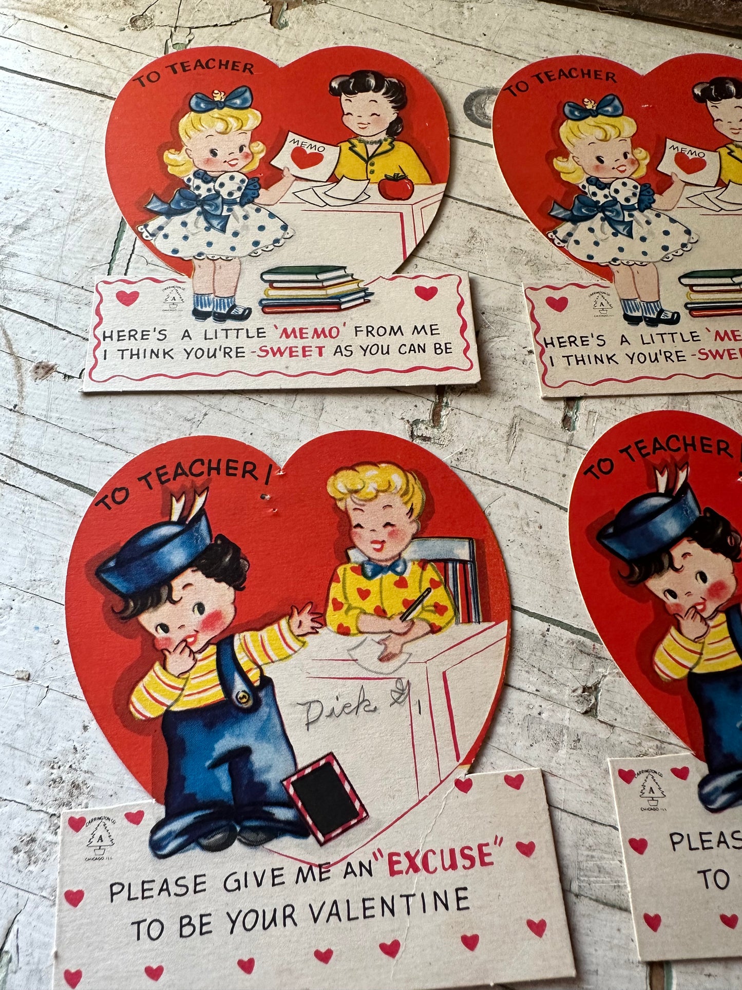 Valentine Teacher Cards Set of 4