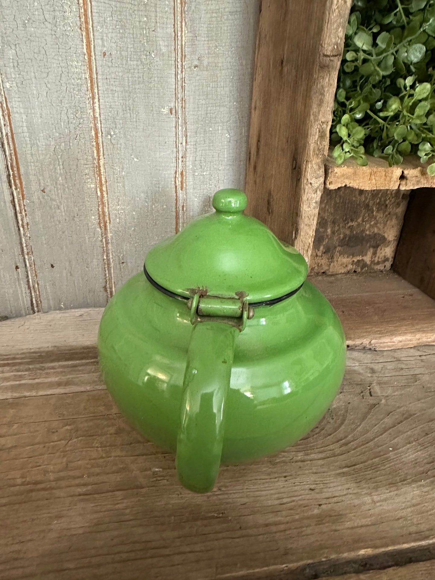 Green Enamelware Teapot