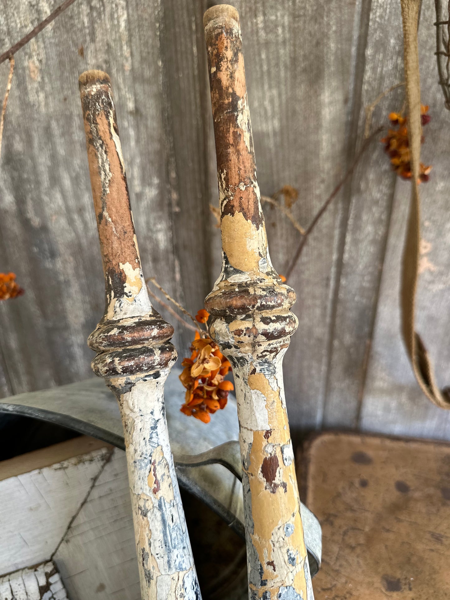 Salvage Wood Spindles Chippy Paint Set Of 2