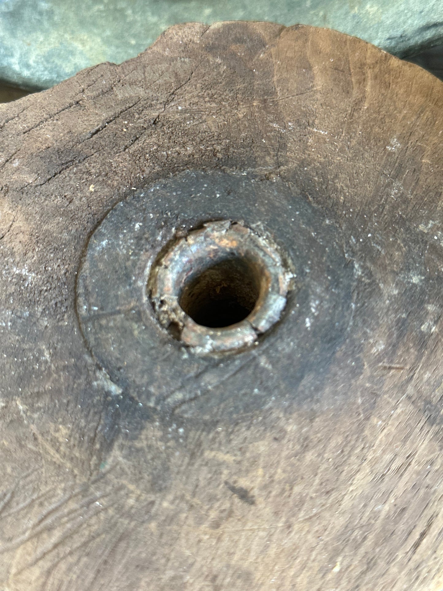 Salvage Wood Pulley Sheave & Metal Riser 2 Pc