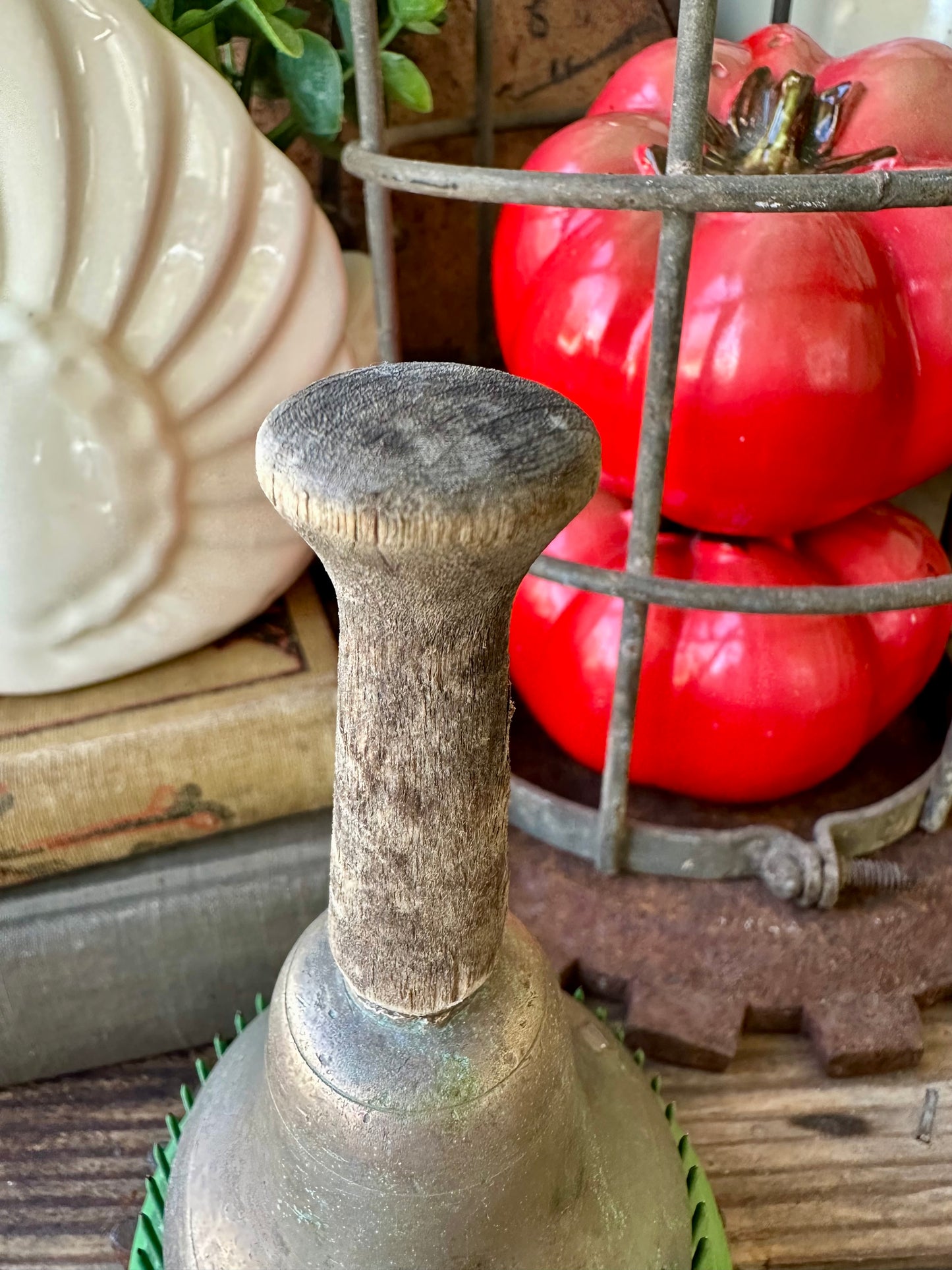 Metal Bell Weathered Wood Handle