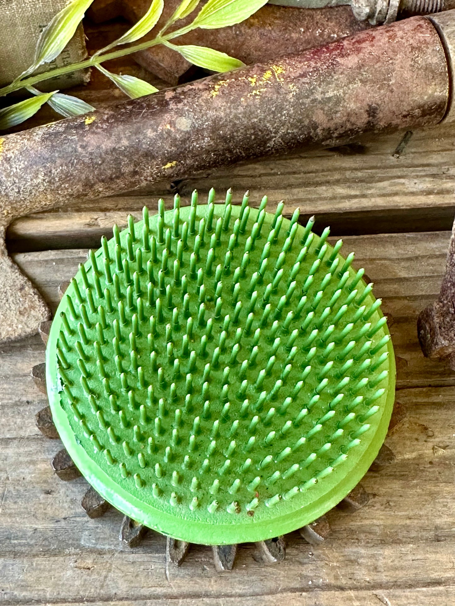 Flower Frog Round Green Metal