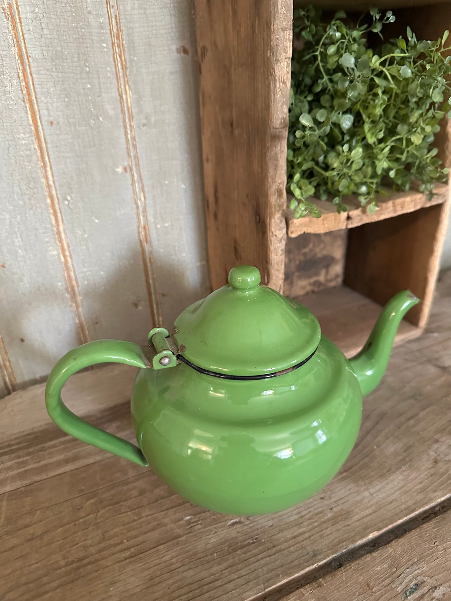 Green Enamelware Teapot