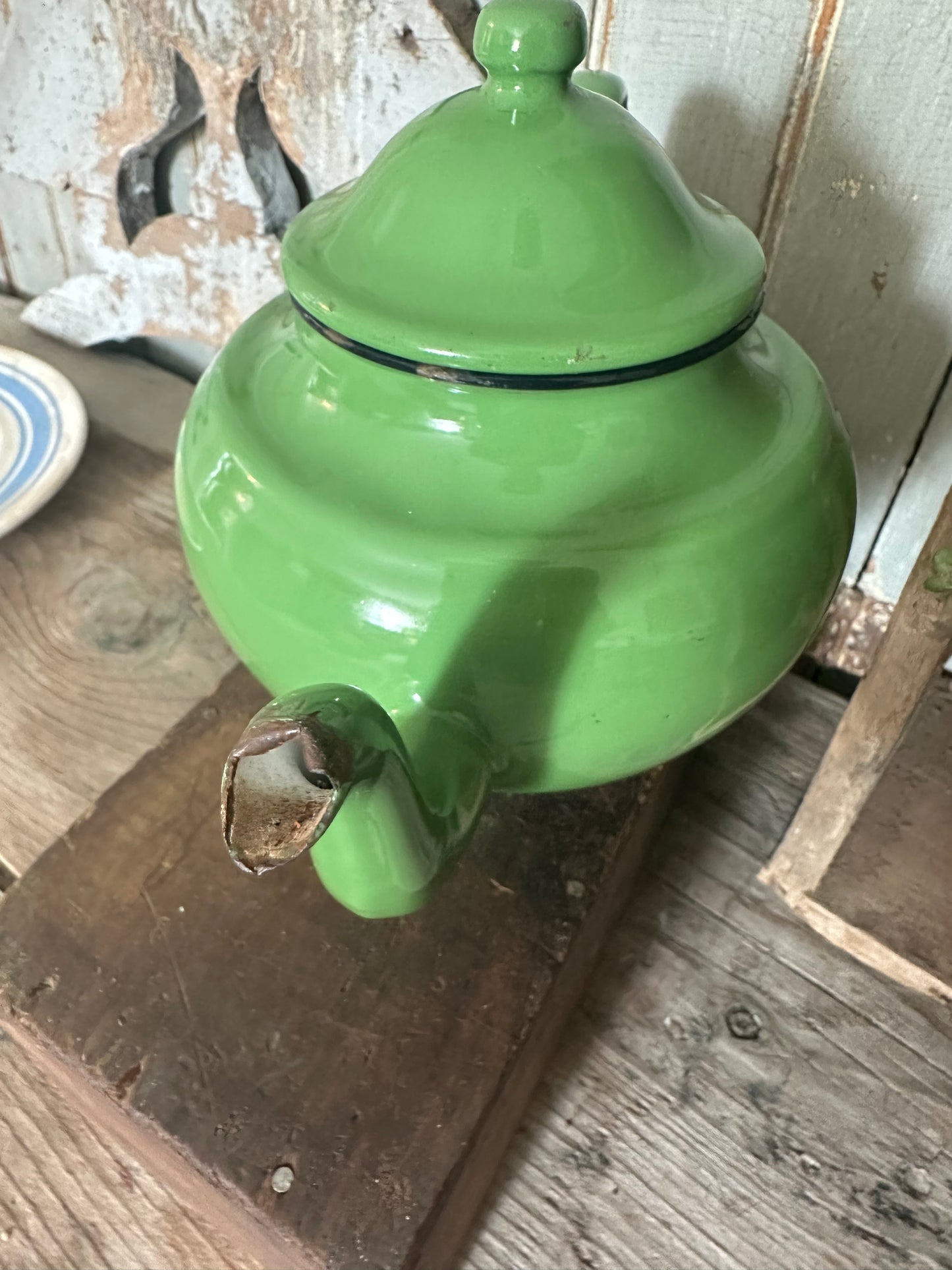 Green Enamelware Teapot
