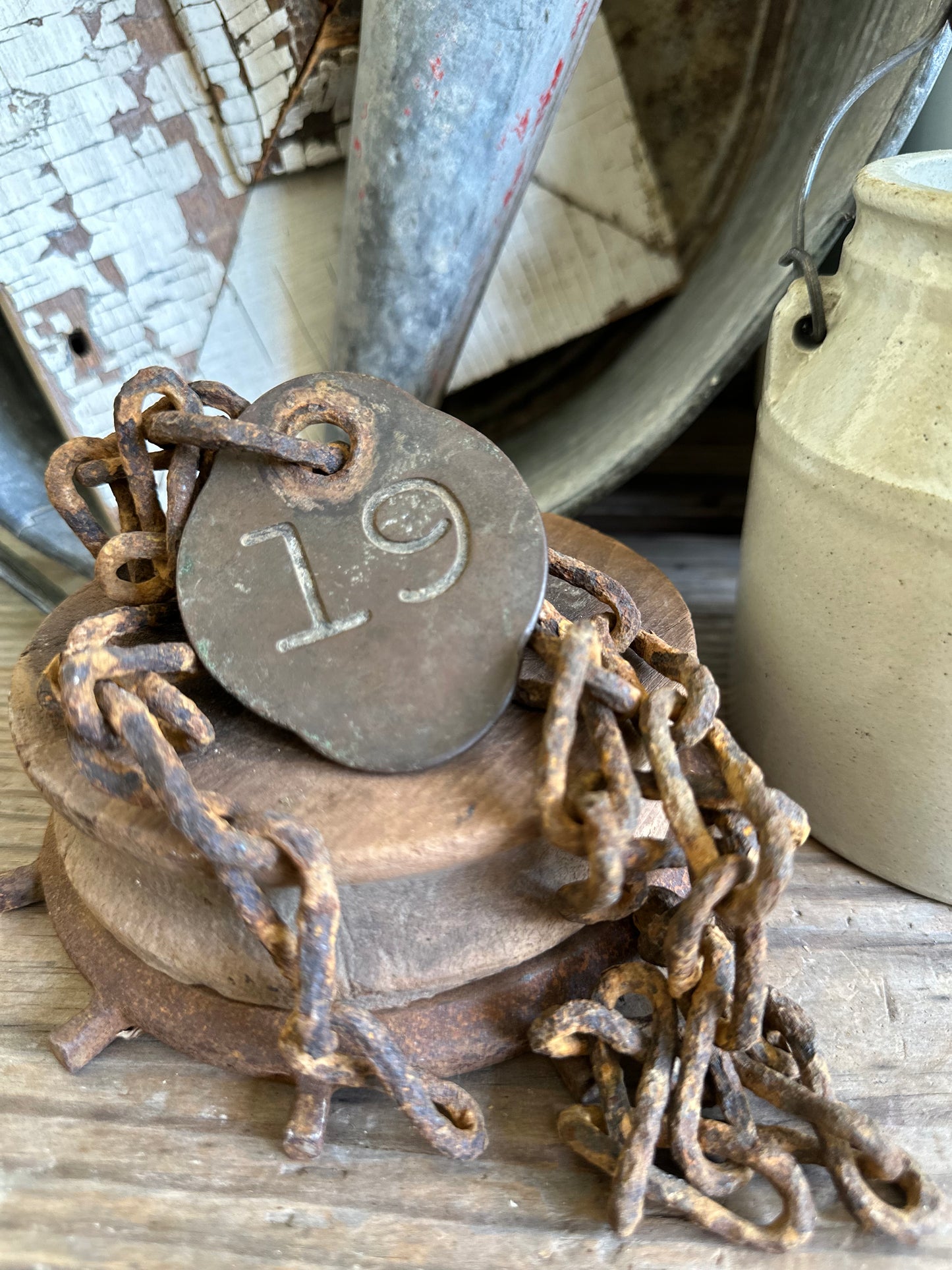 Cattle Tag With Rusty Chain #19