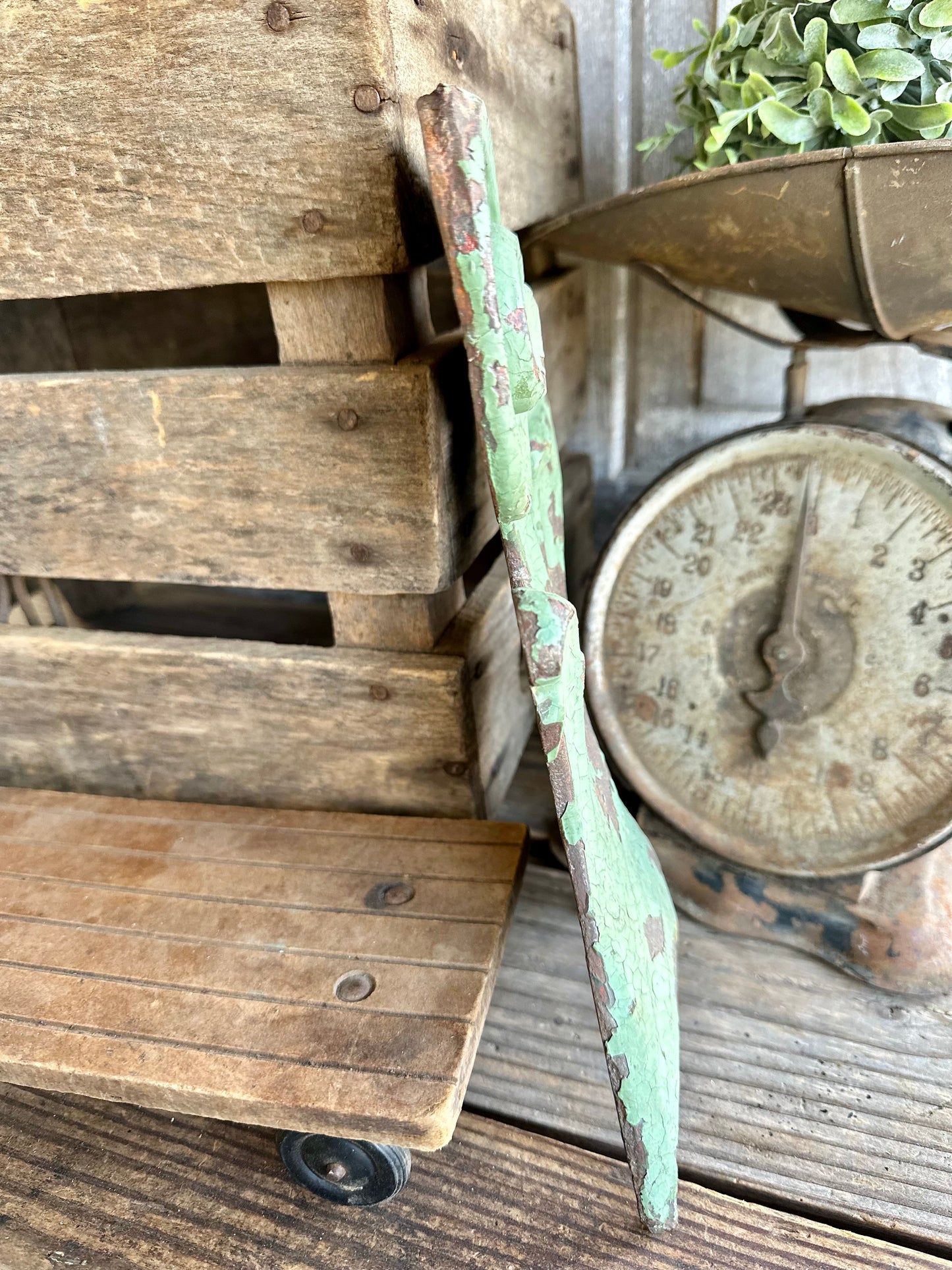 Chippy Green Paint Metal Architectural Salvage Decor