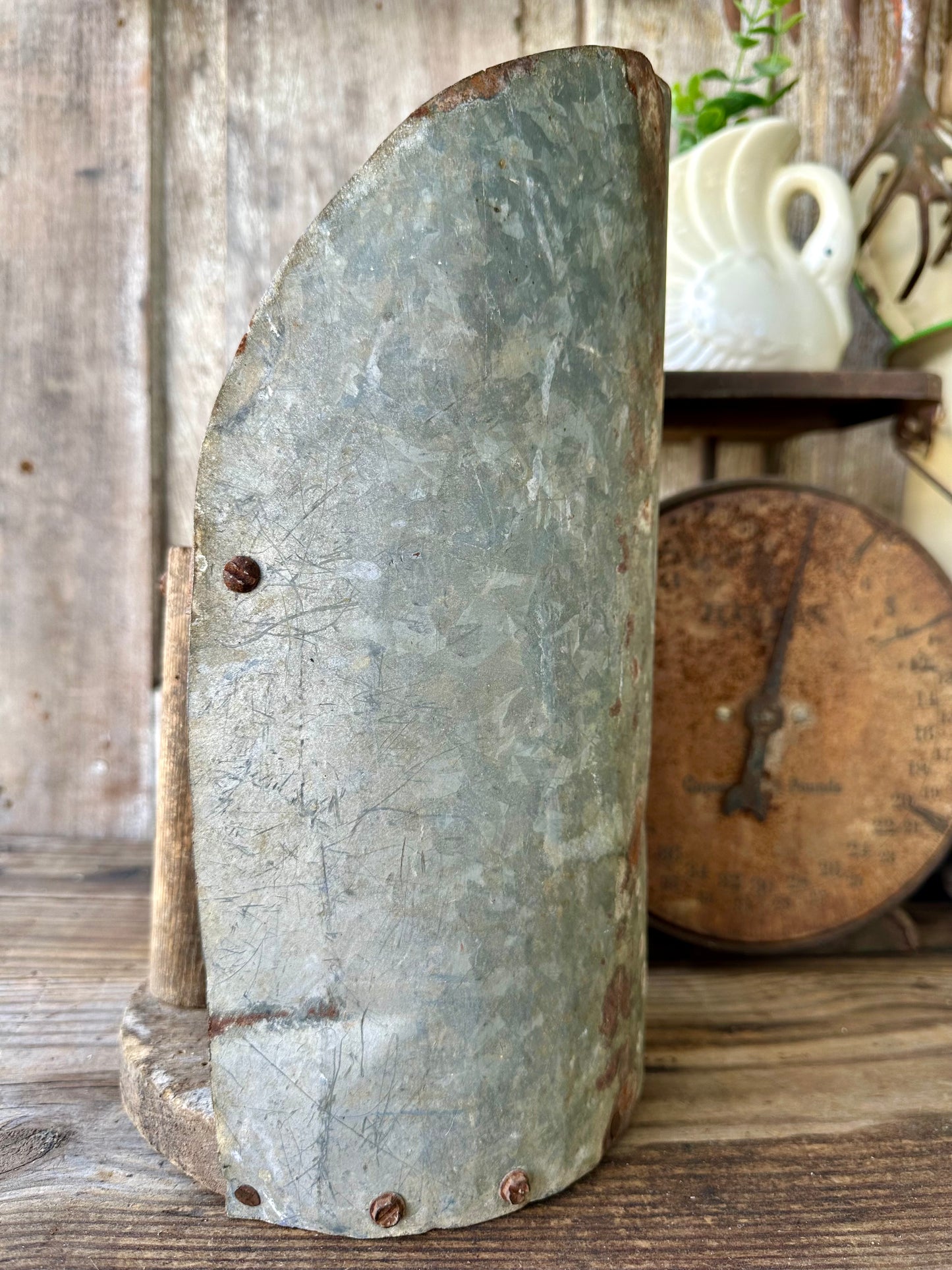 Galvanized Metal & Wood Hand Scoop