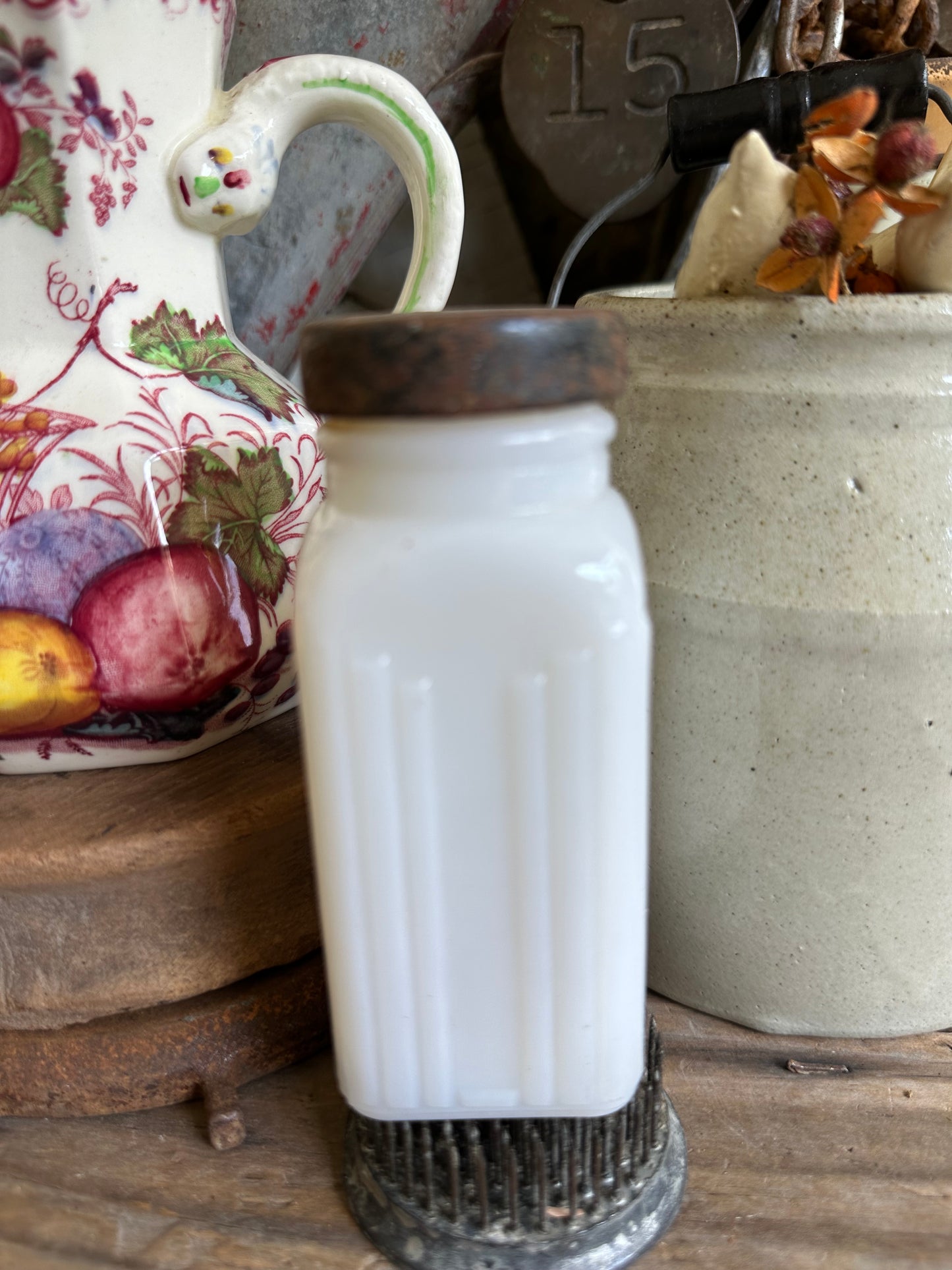 Milk Glass Jar With Metal Lid