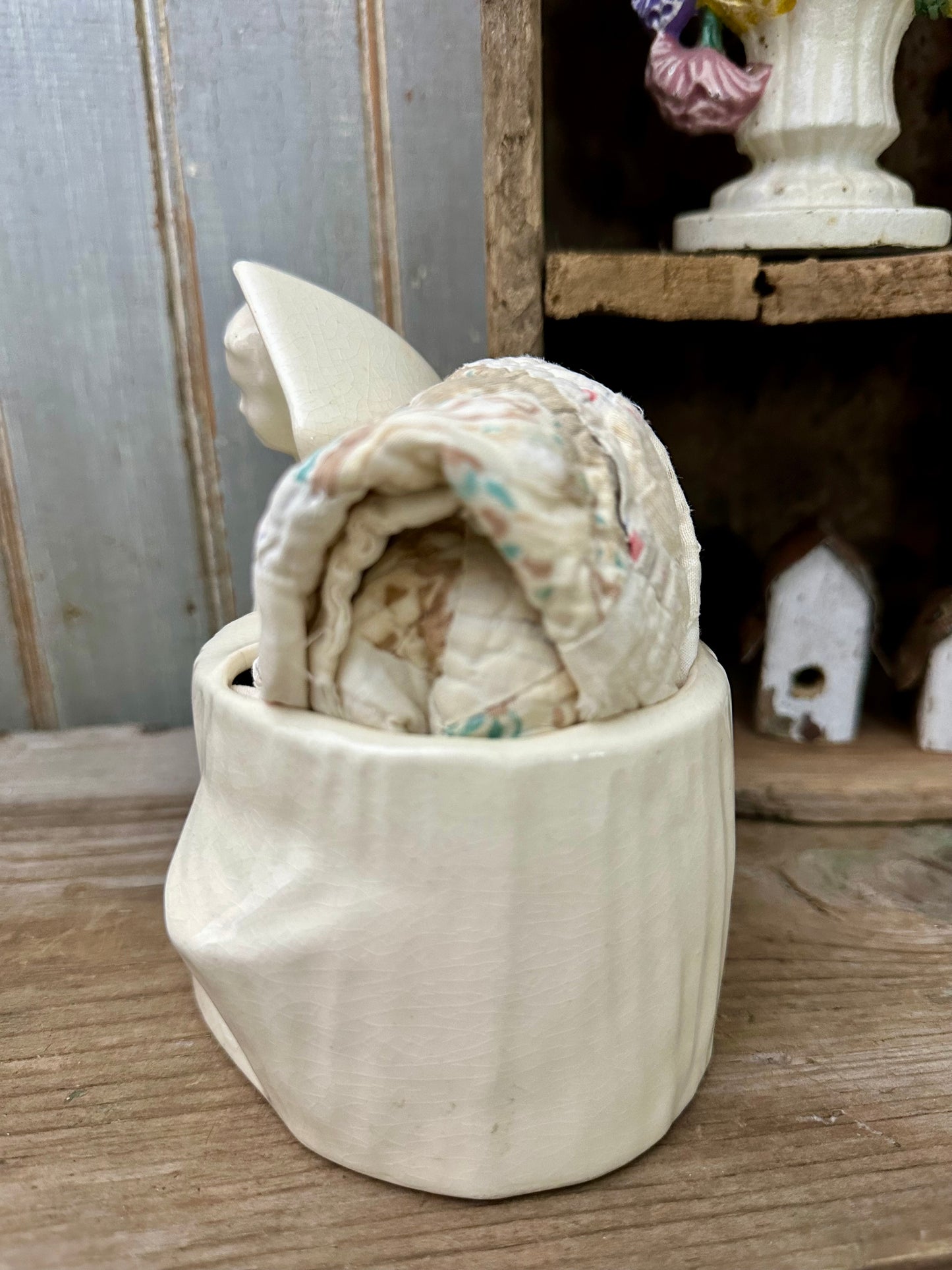 Girl With Umbrella Planter & Quilt Piece
