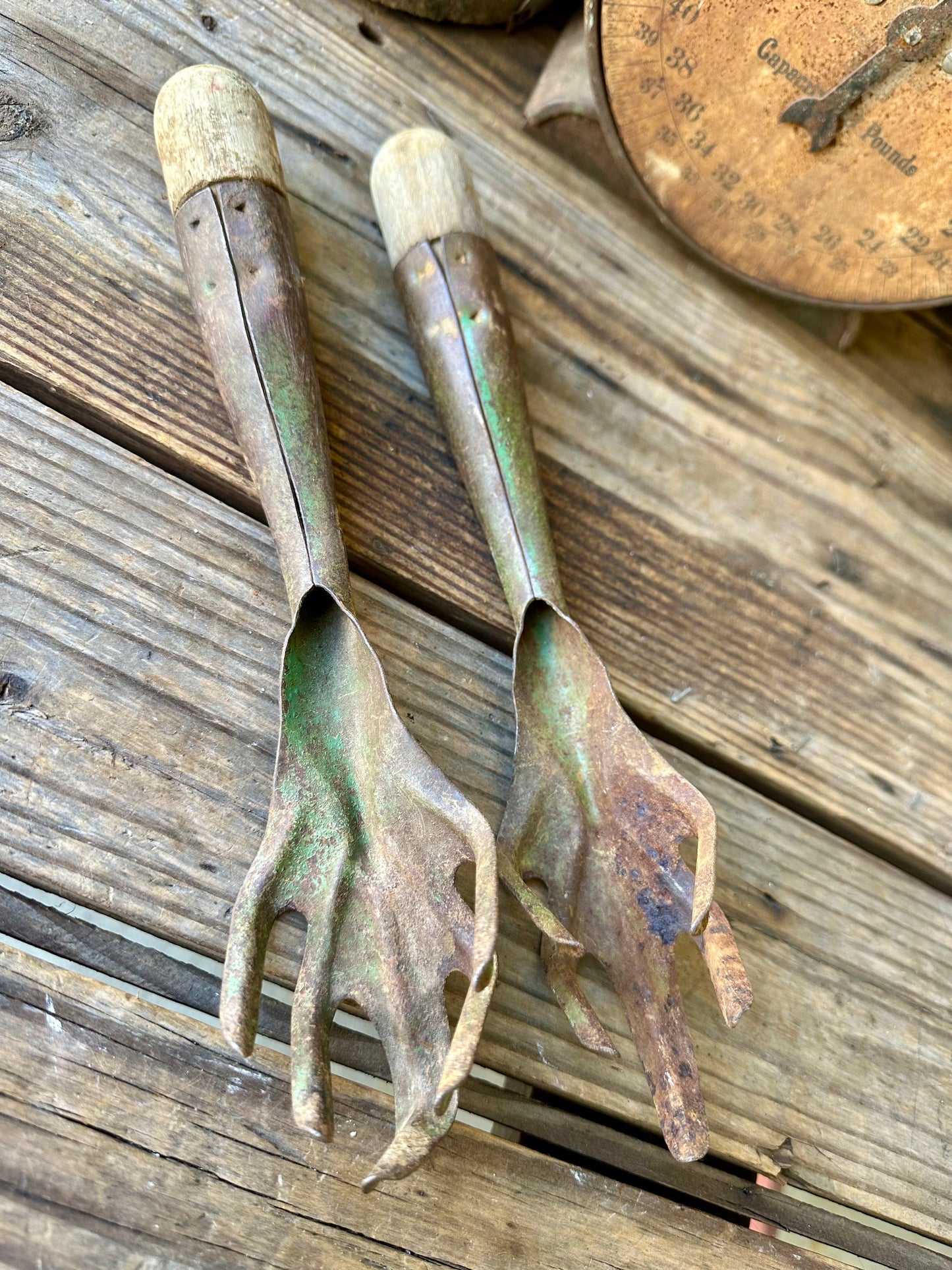 Green Rusty Metal Claw Garden Tools Set Of Two