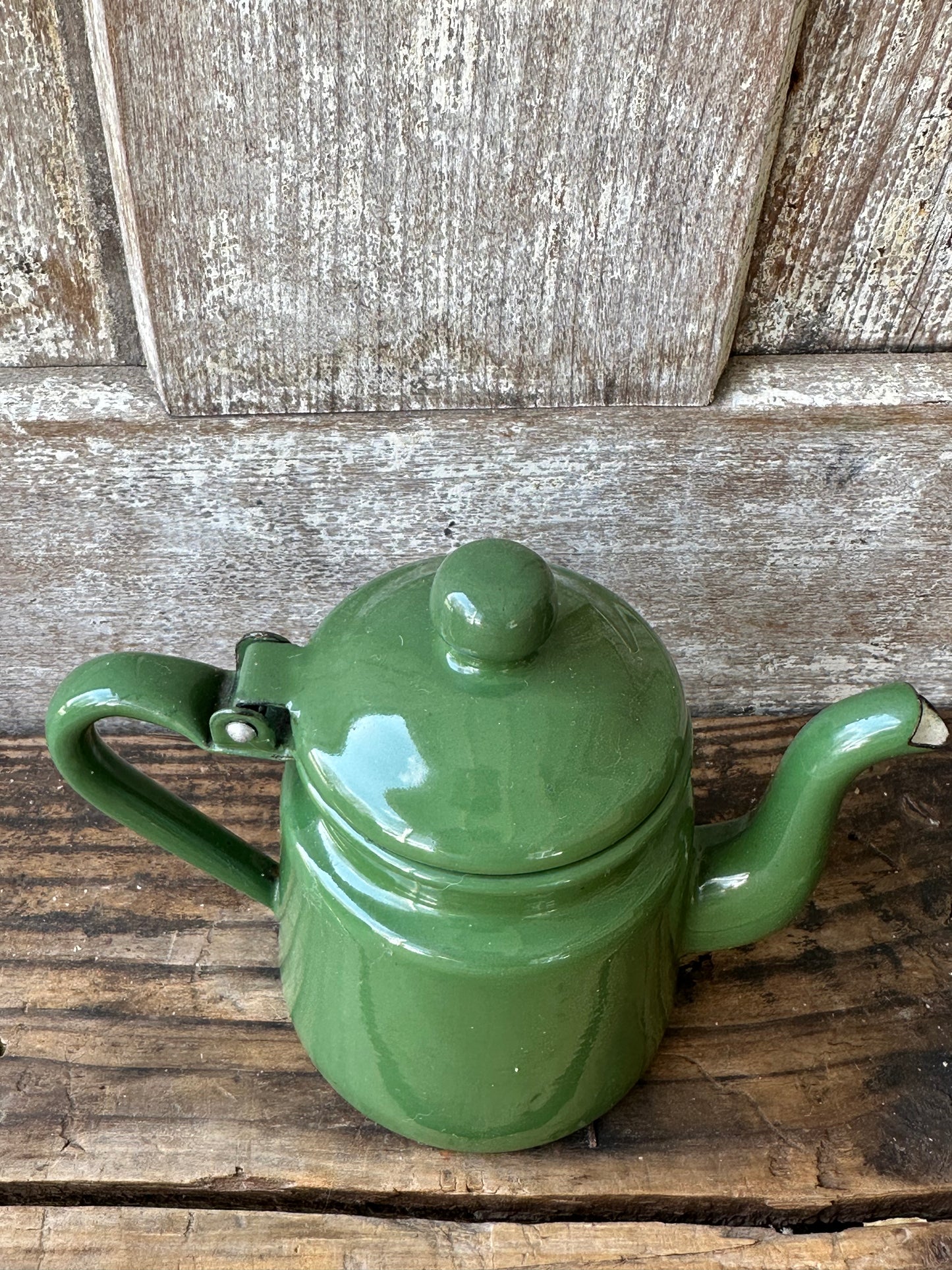 Green Enamelware Tea Pot