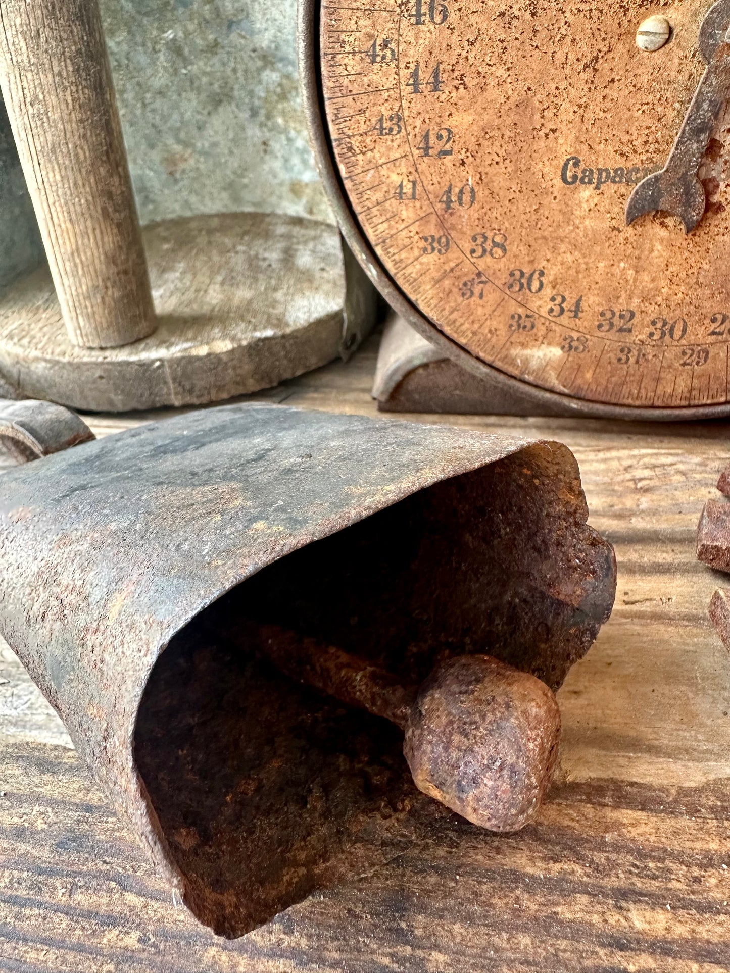 Cow Bell Rusty Metal With Clapper And Leather Strap