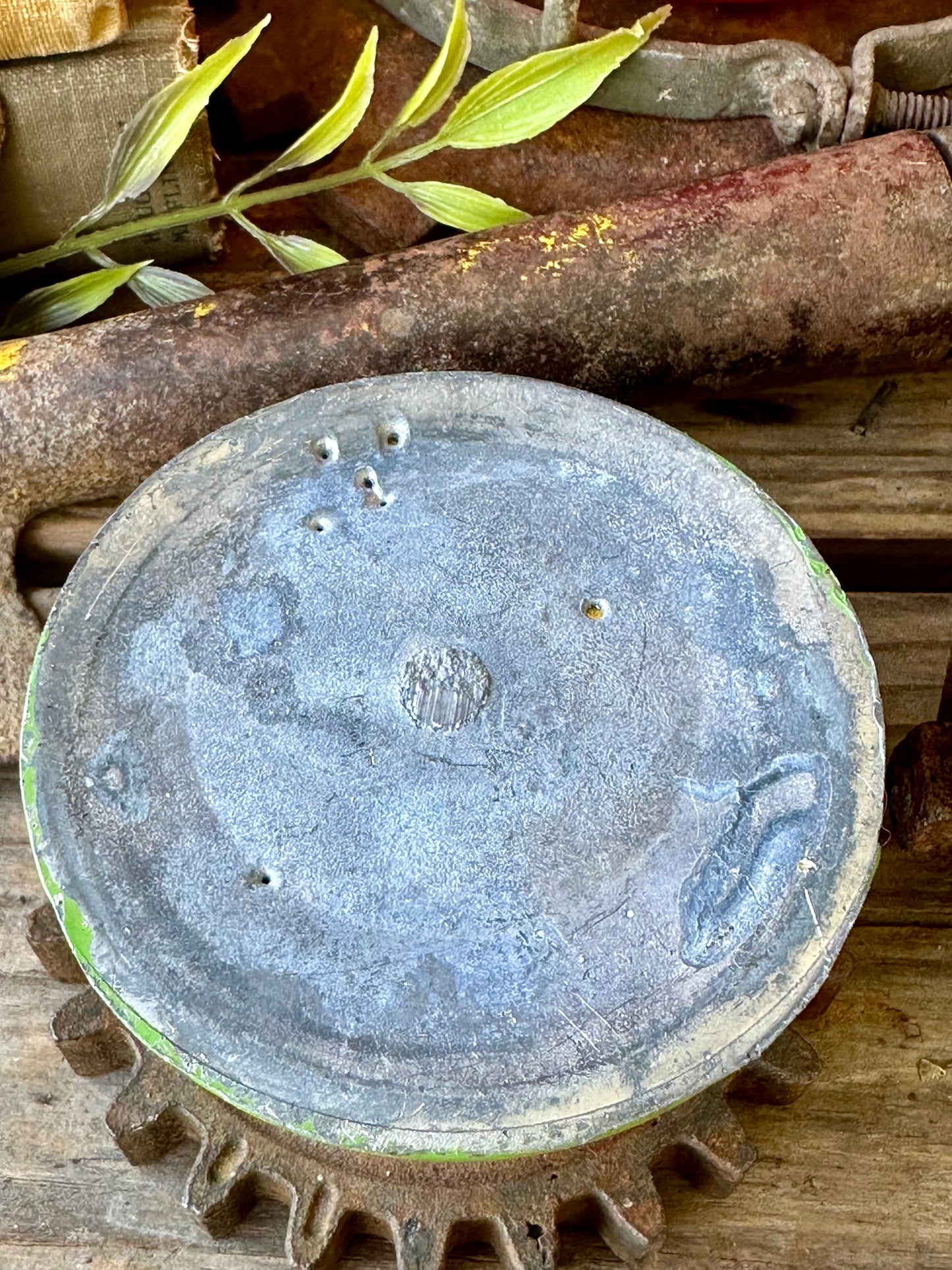 Flower Frog Round Green Metal