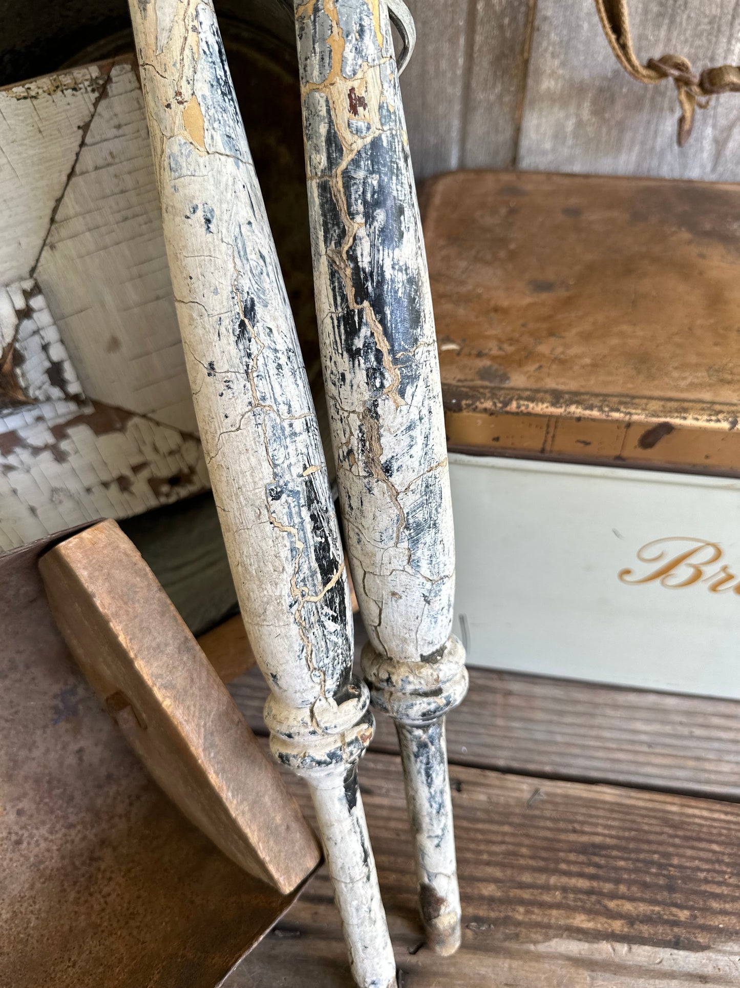 Salvage Wood Spindles Chippy Paint Set Of 2