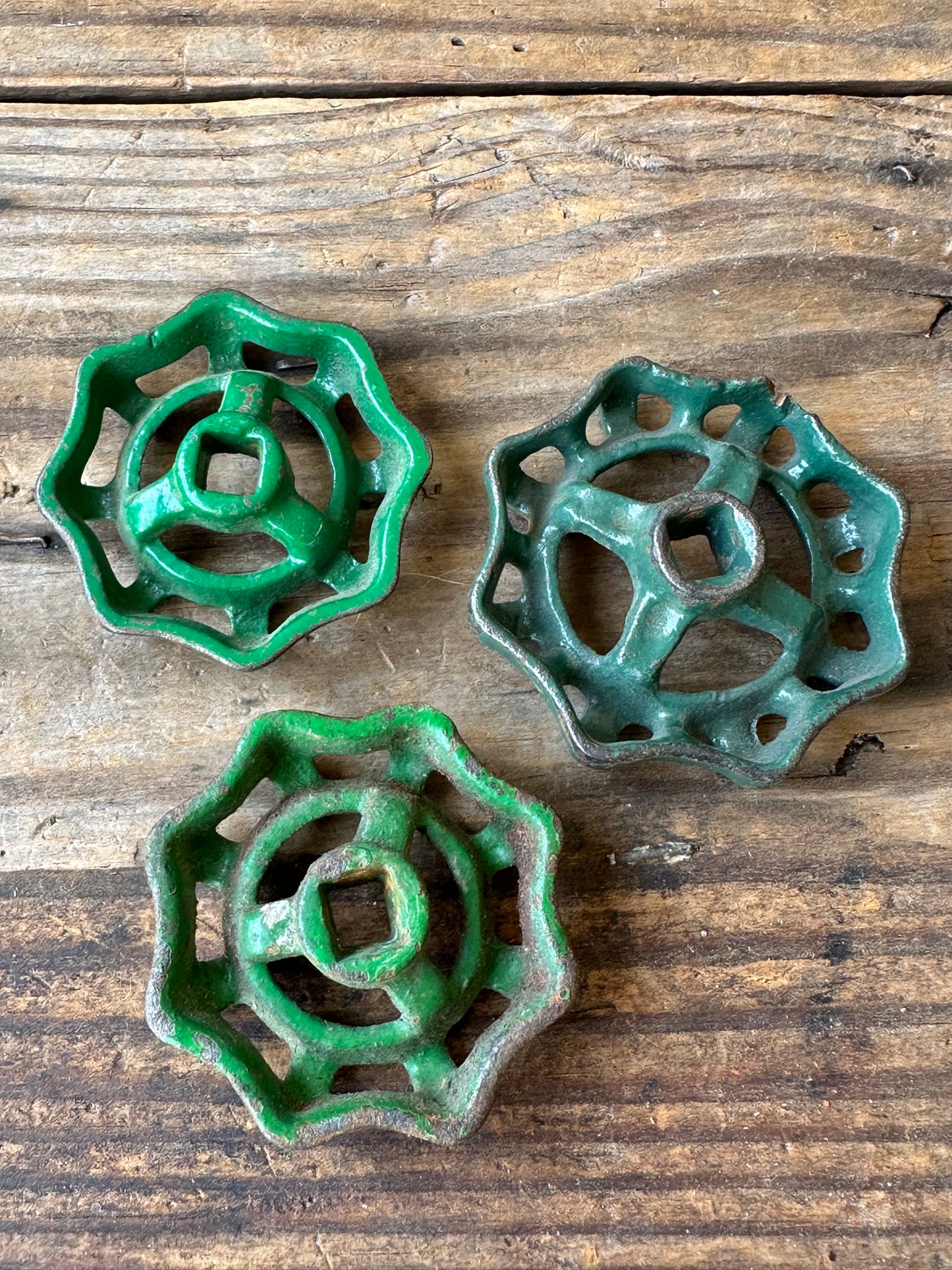 Metal Valve Handles Green Set Of Three