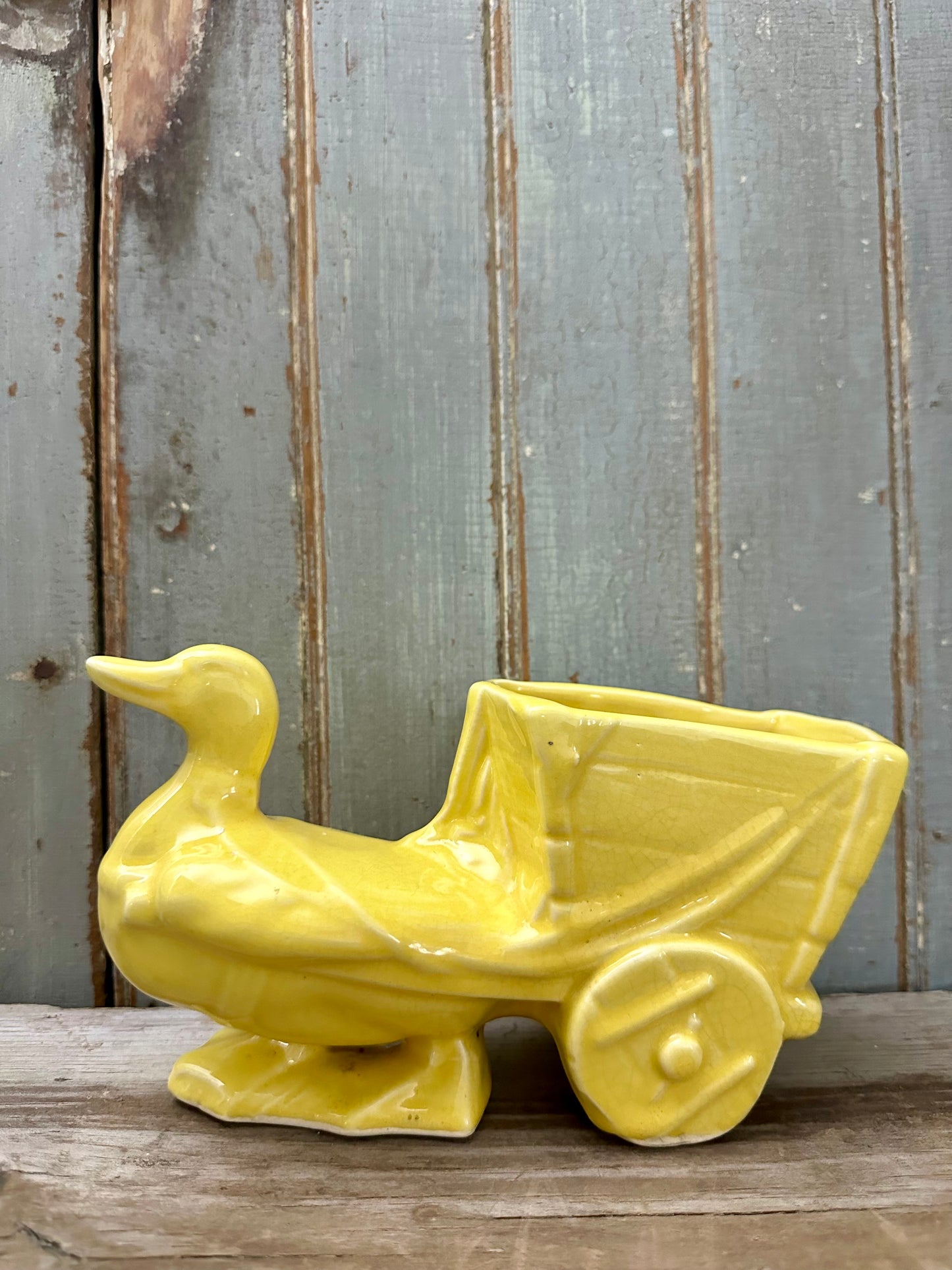 Yellow Duck With Wagon Planter