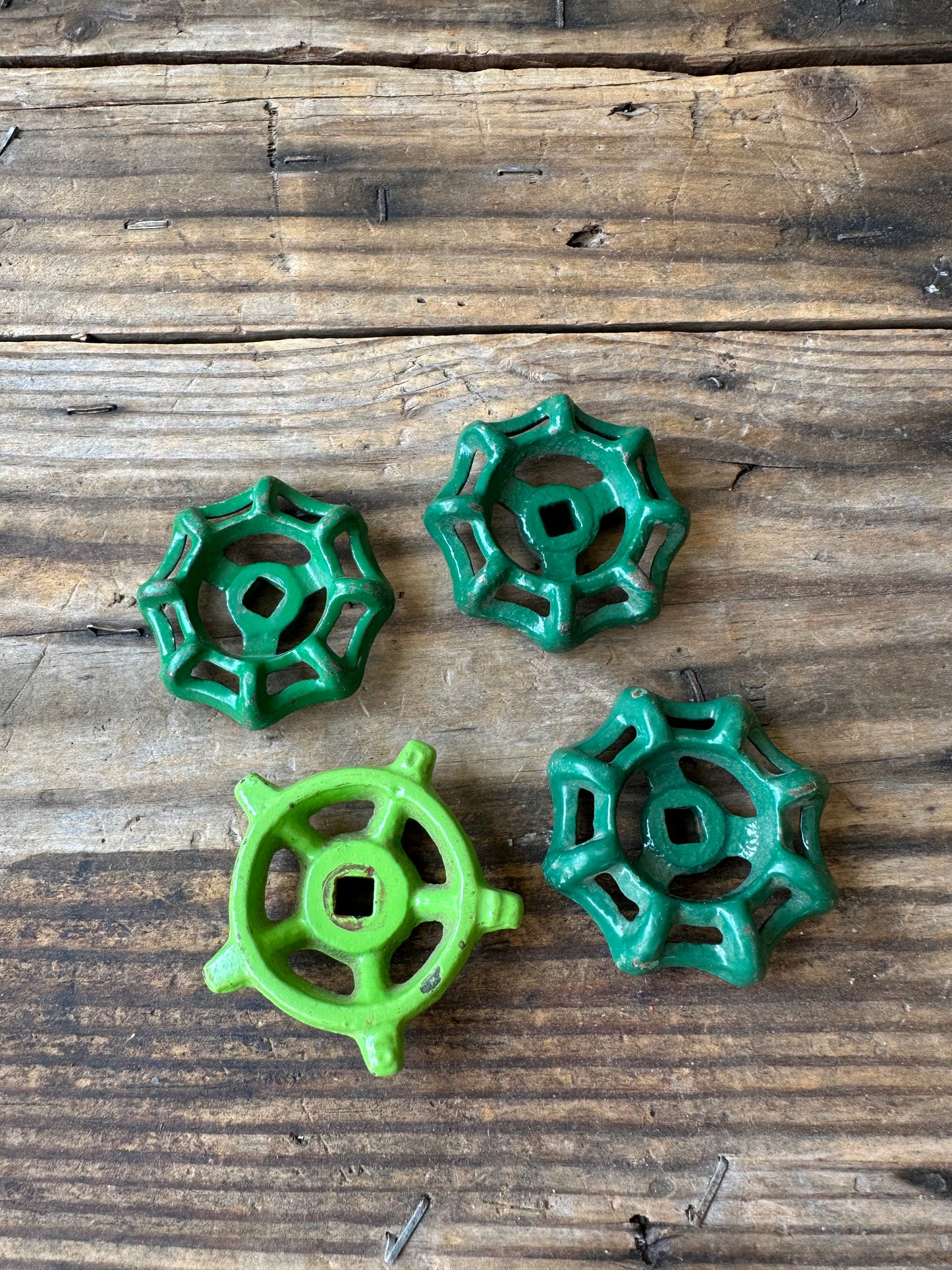 Metal Valve Handles Green Set Of Four