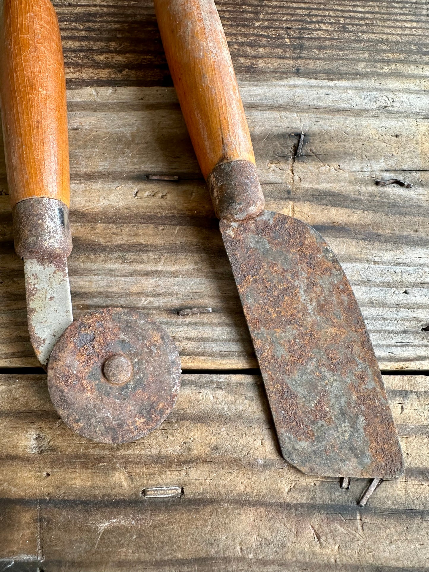 Tools Set Of Two Stained Wood Handle