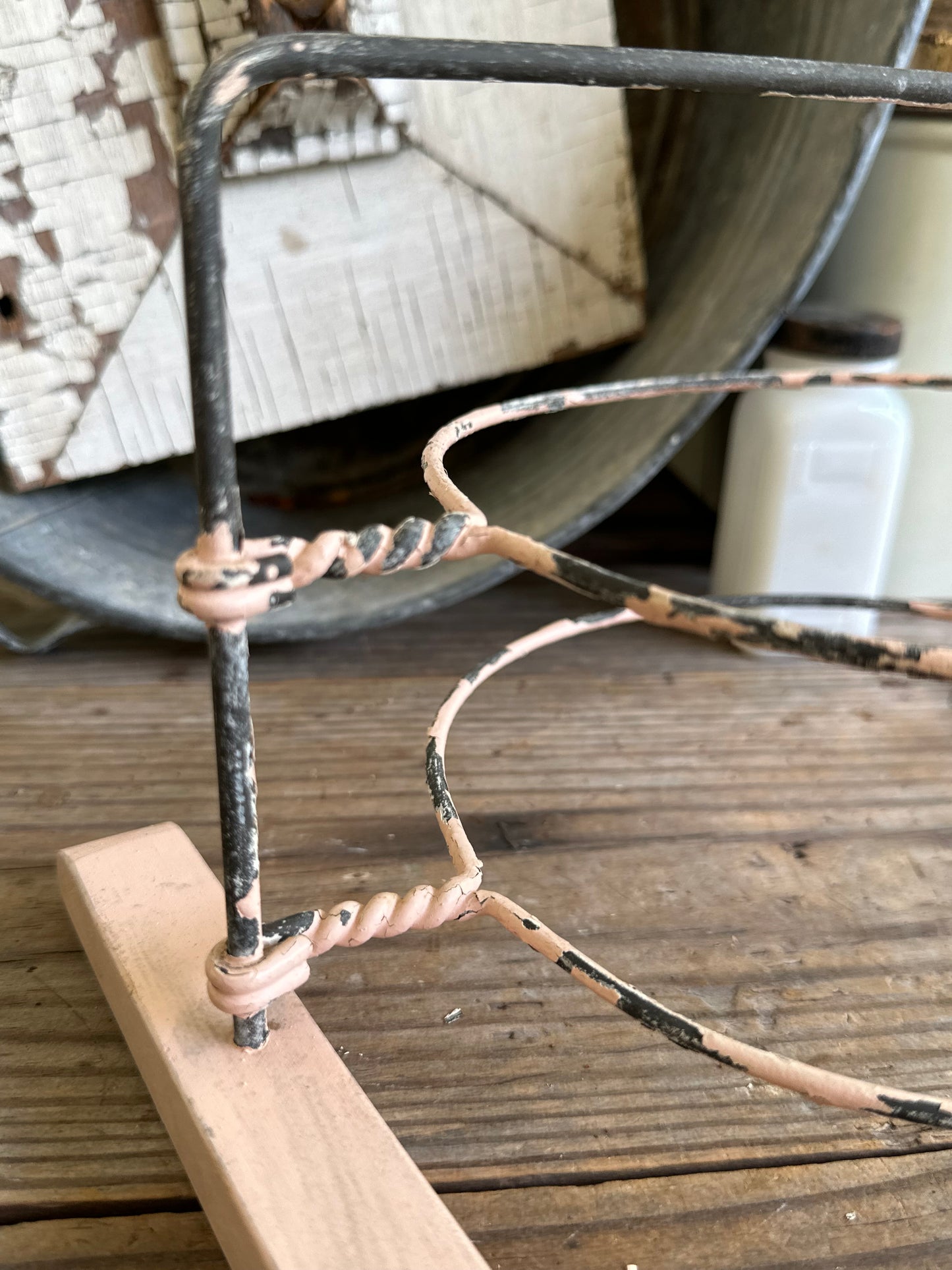 Two Tier Pie Pan Holder Chippy Pink Paint