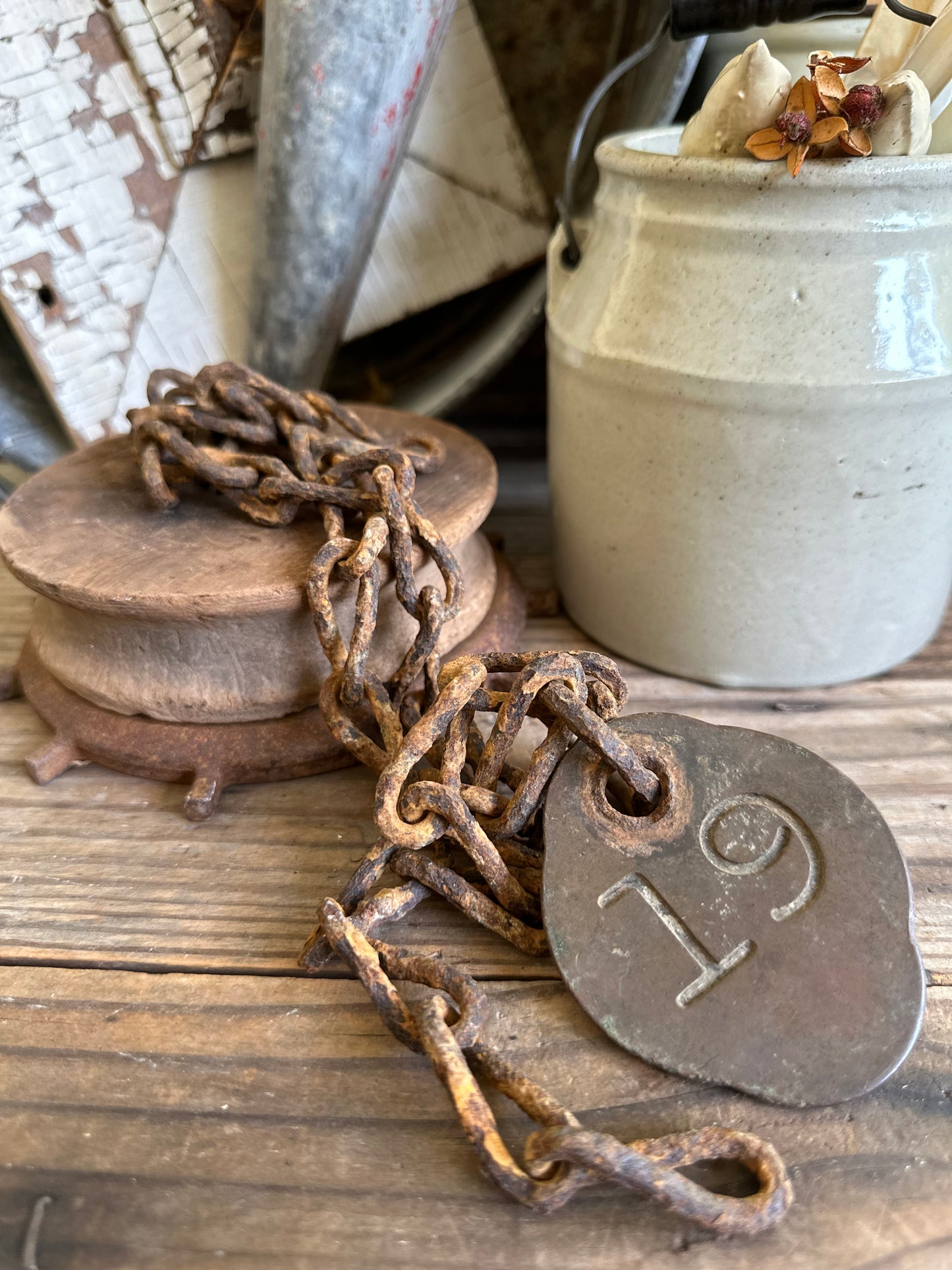 Cattle Tag With Rusty Chain #19