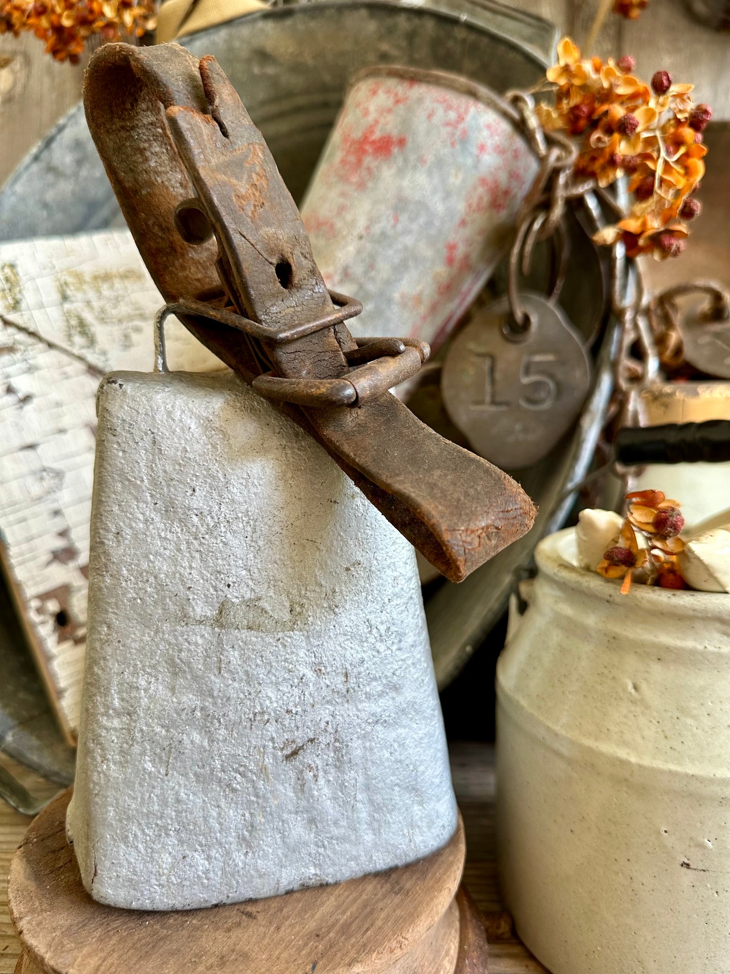 Cow Bell Silver Paint With Leather Strap