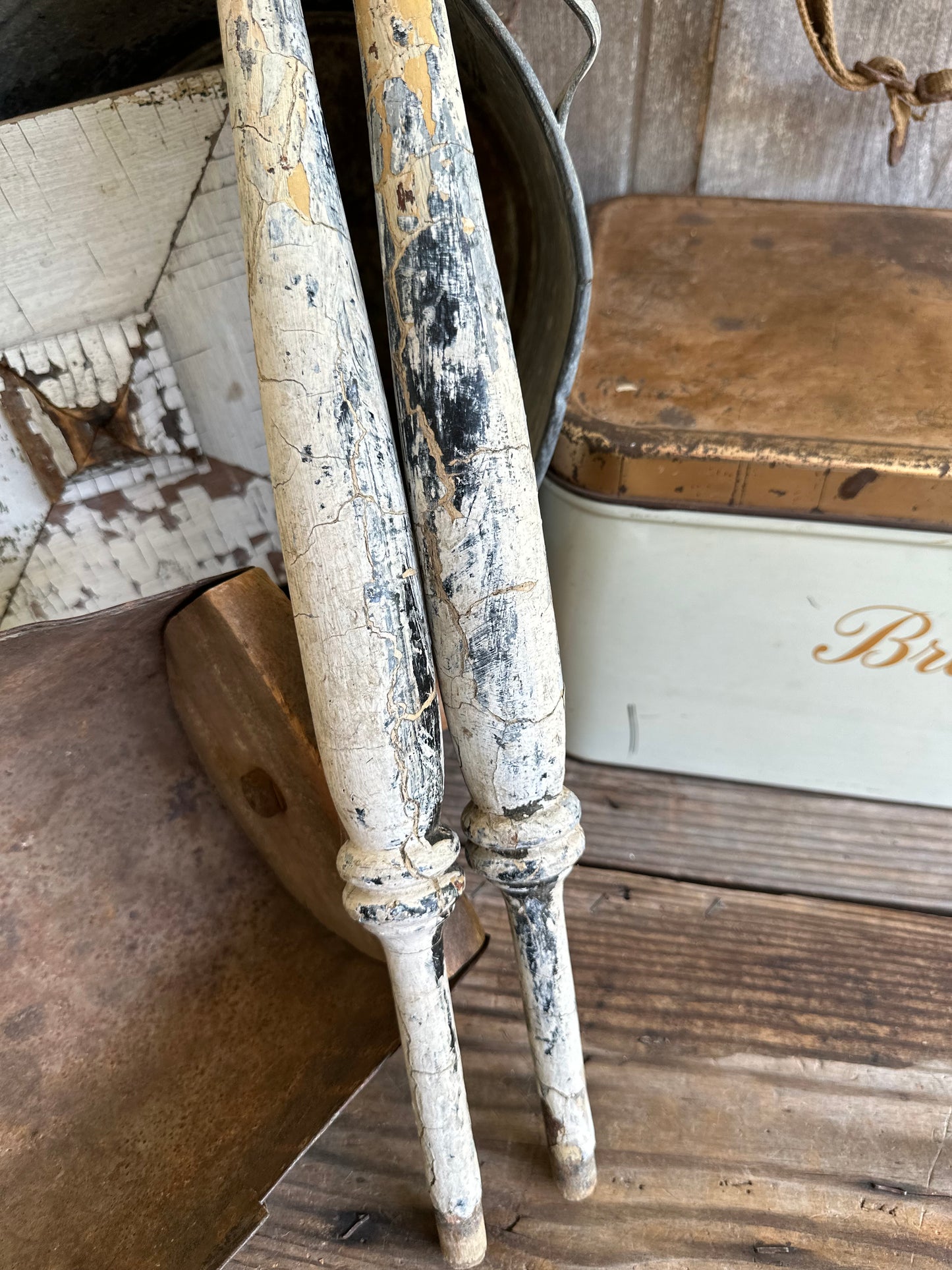 Salvage Wood Spindles Chippy Paint Set Of 2